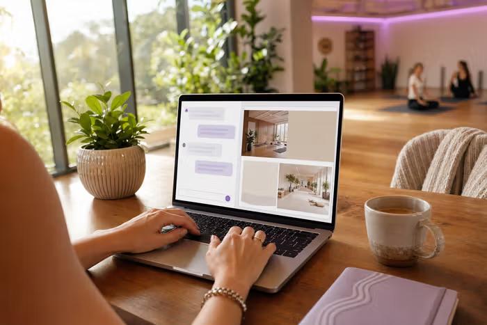Vibefam AI Website Builder generating a custom fitness studio website with built-in class booking