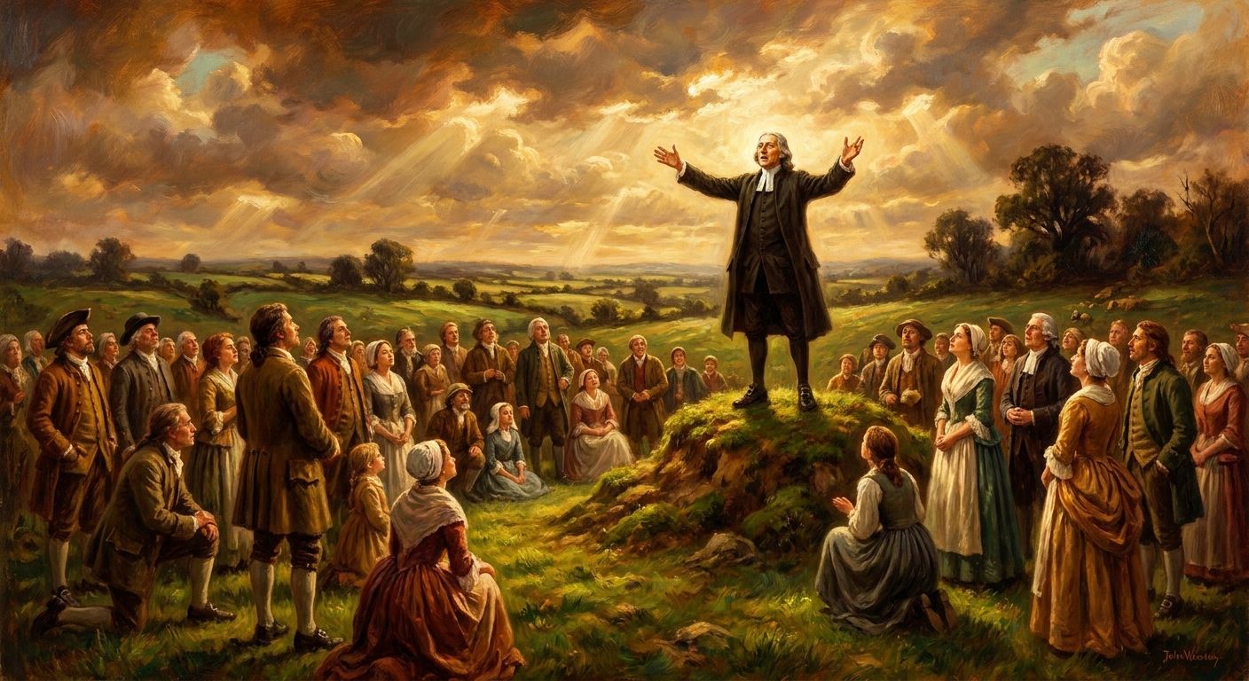 A preacher on a raised rock preaching to the masses