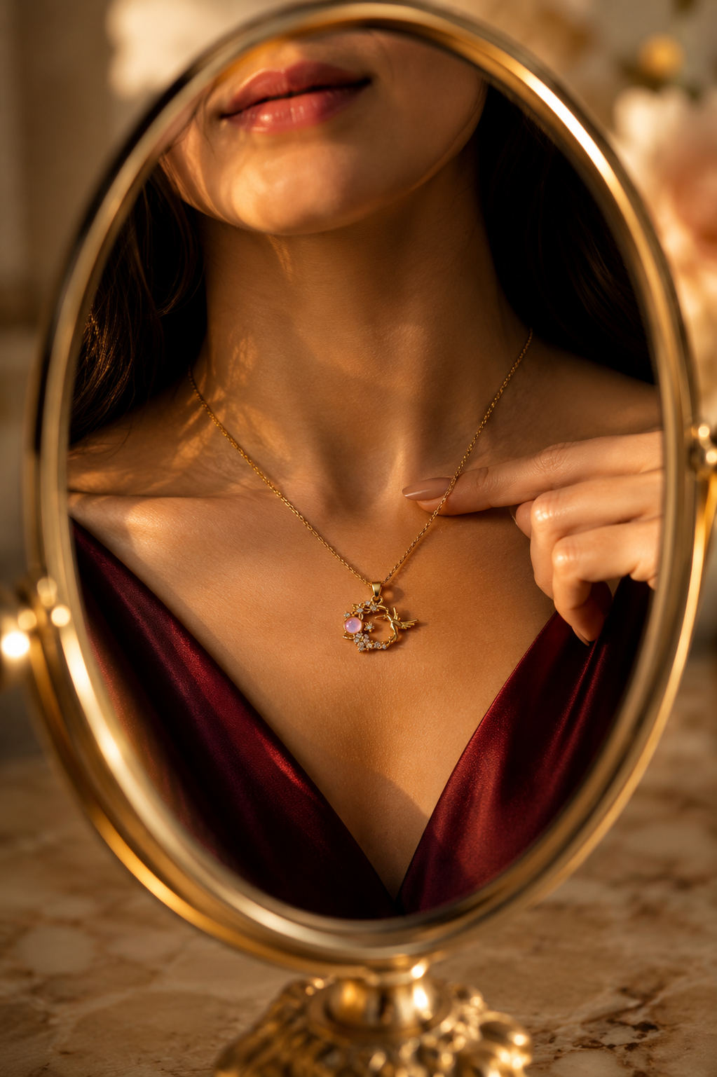 Gold Floral Hummingbird Pendant