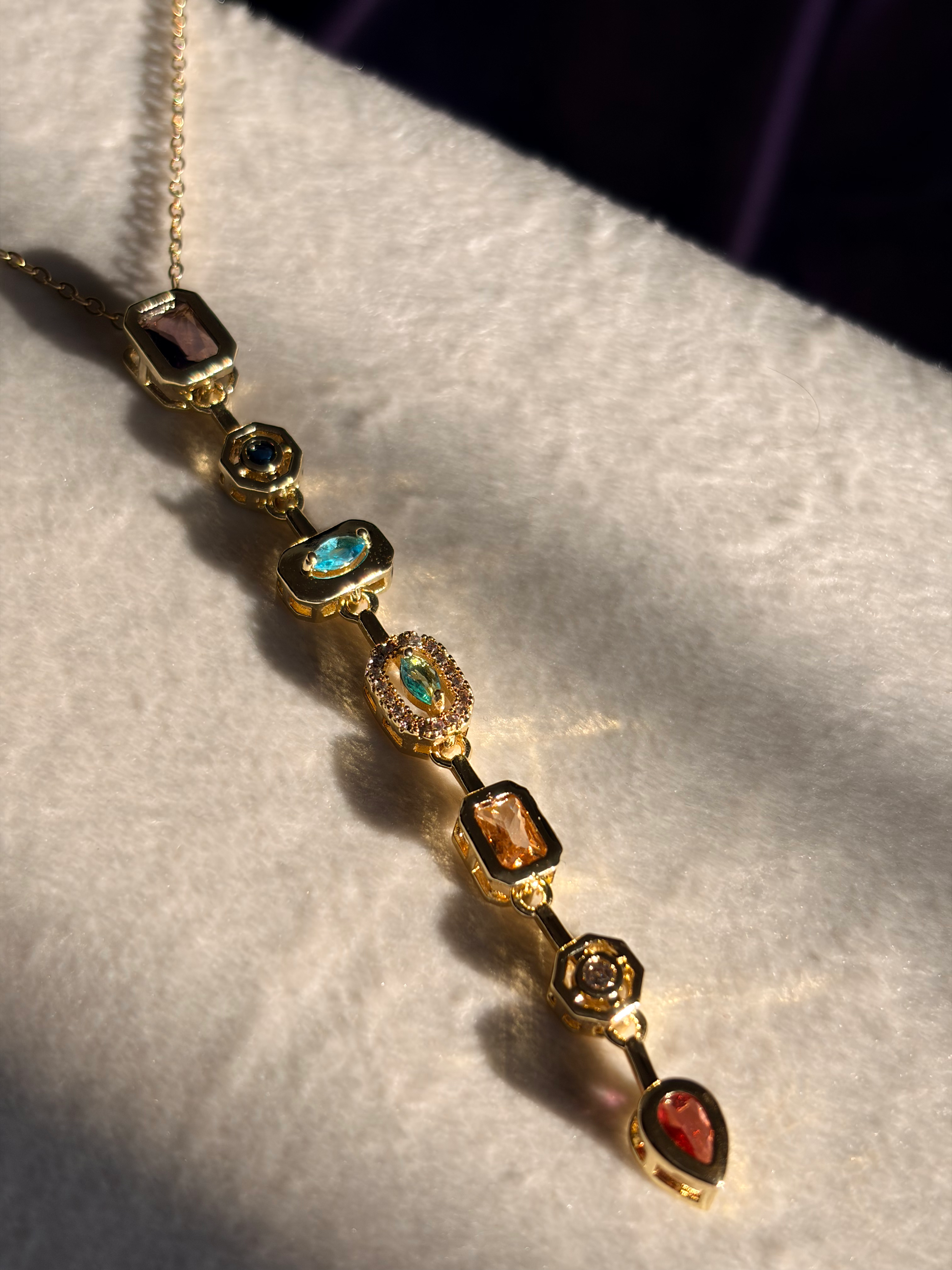 Rainbow Stone Vertical Bar Y Necklace