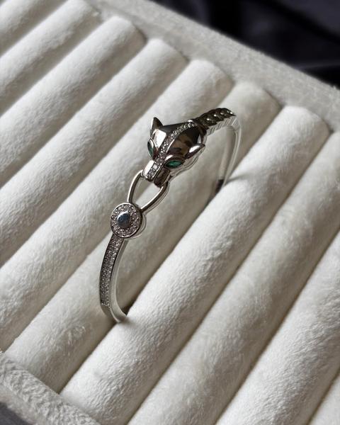 Silver Crystal Panther Bangle