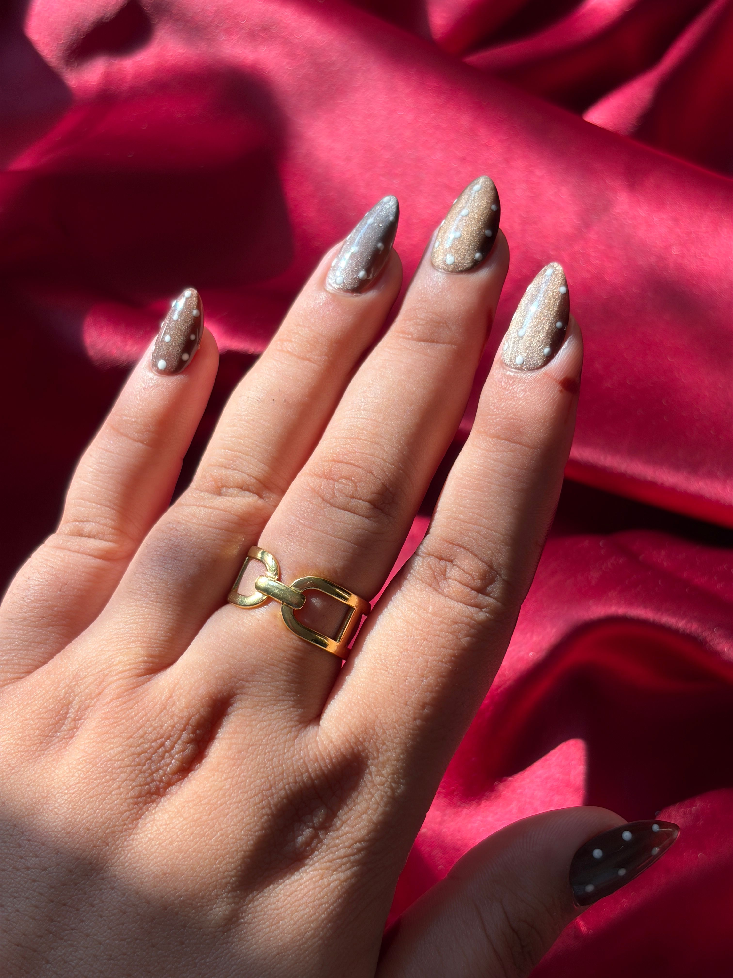 Gold Chain Link Ring worn on hand — view 2