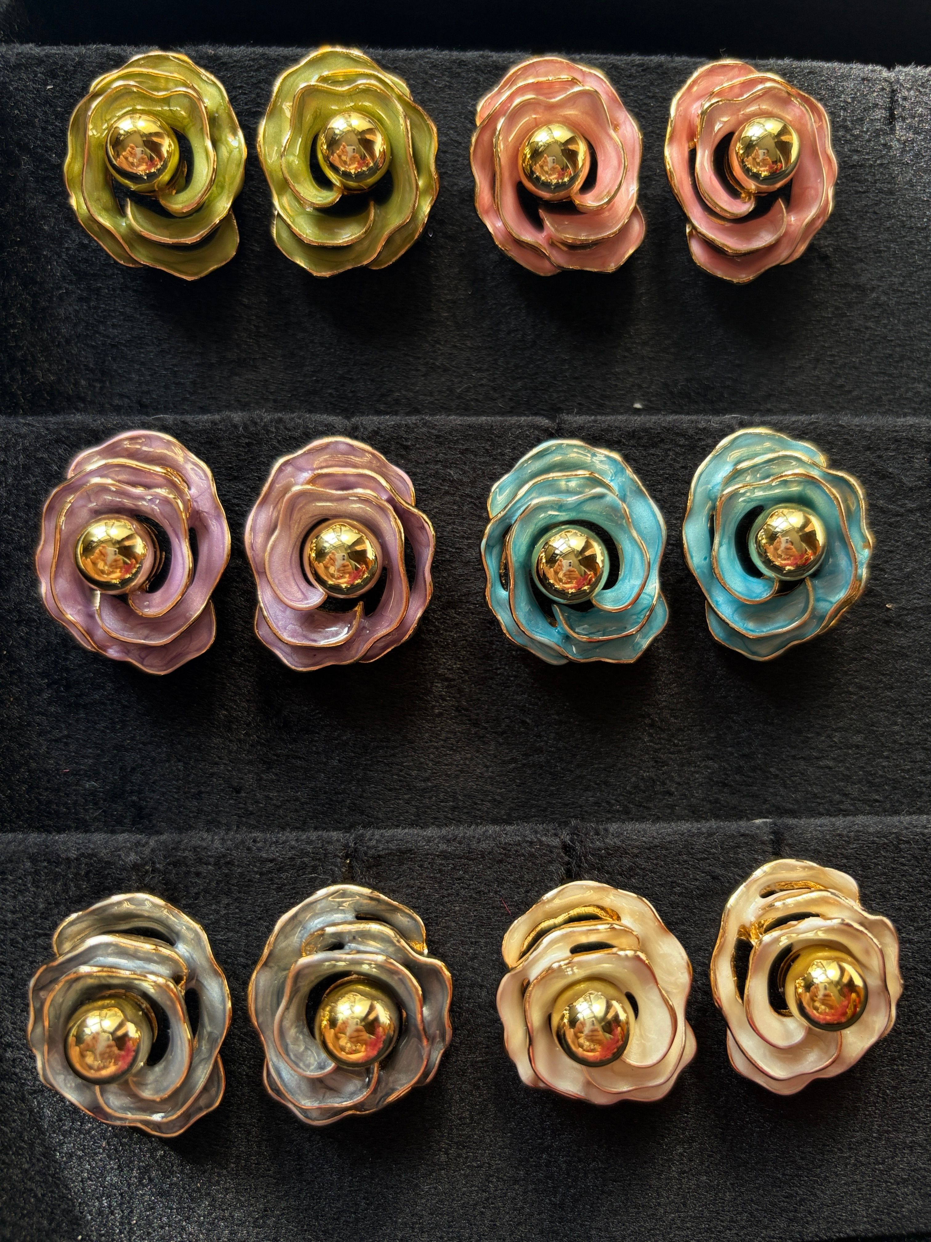 Enamel Rose Statement Earrings