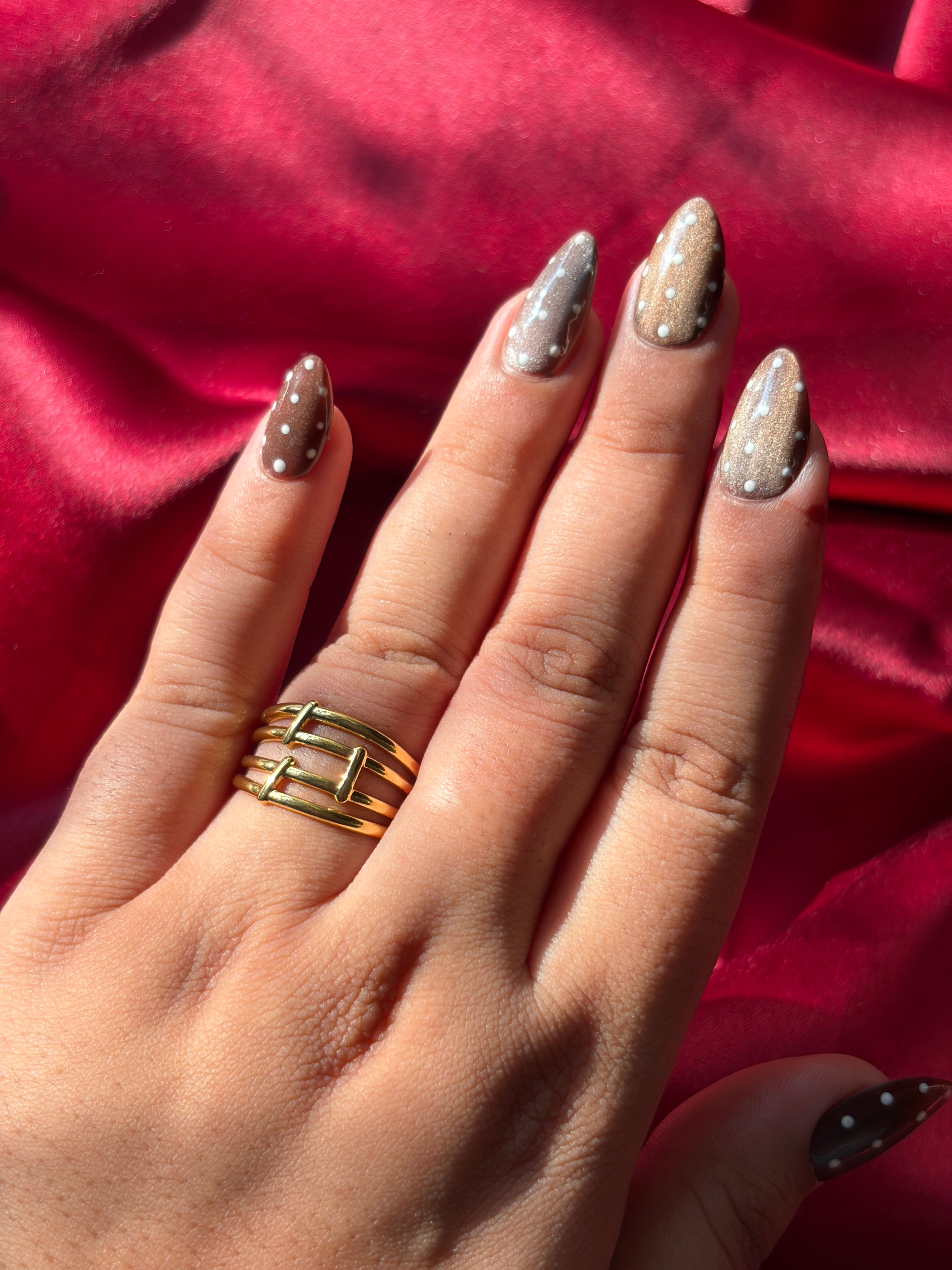 Gold Bamboo Ring worn on hand — view 2