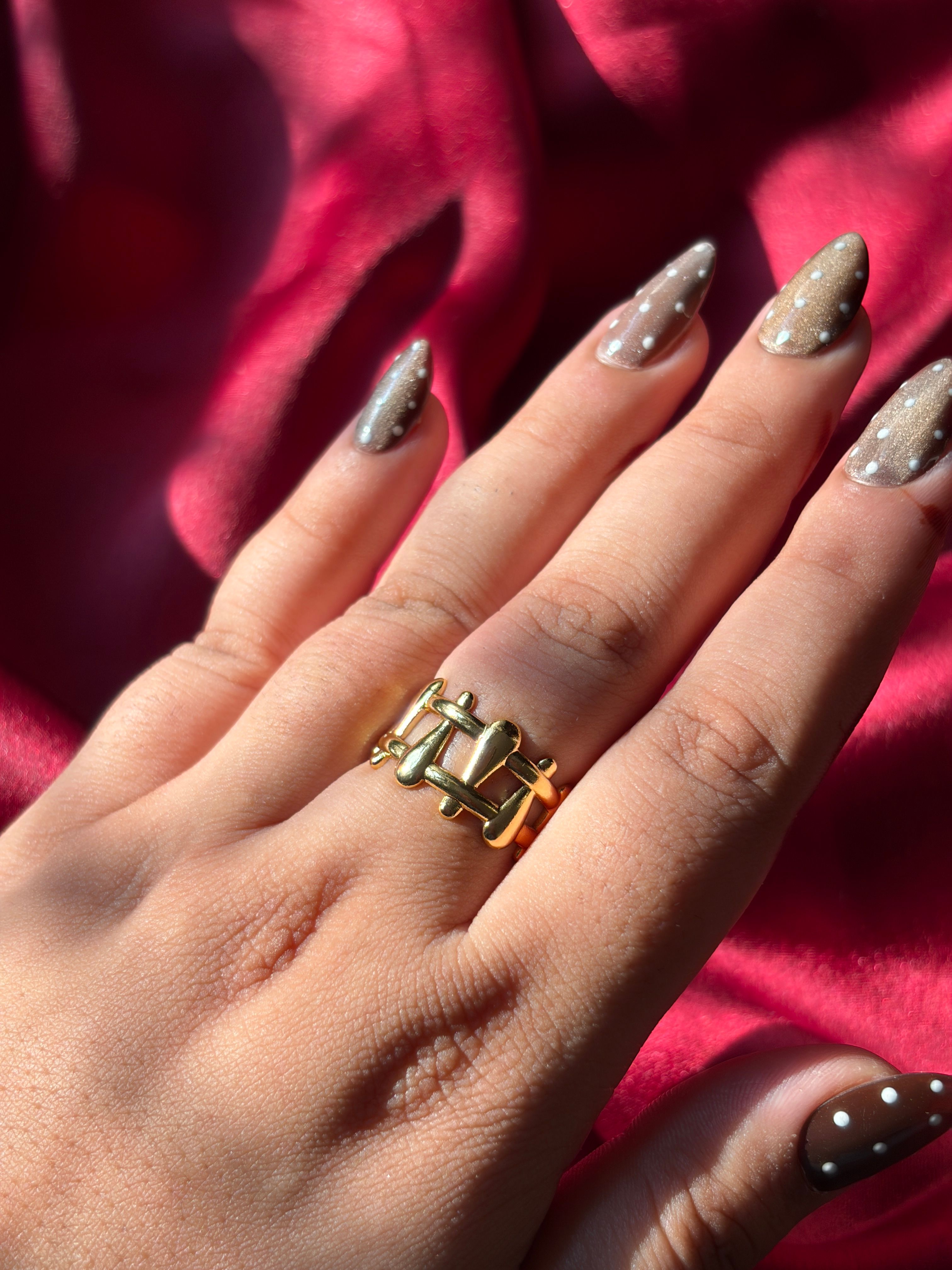 Gold Lattice Ring worn on hand — view 2