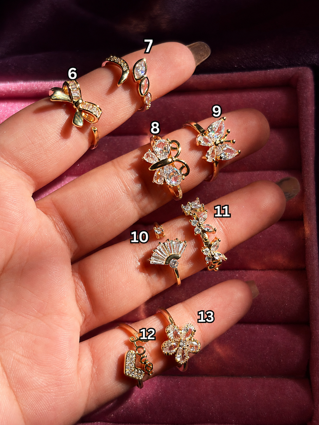 The Dainty Crystal Stacking Rings (Adjustable)