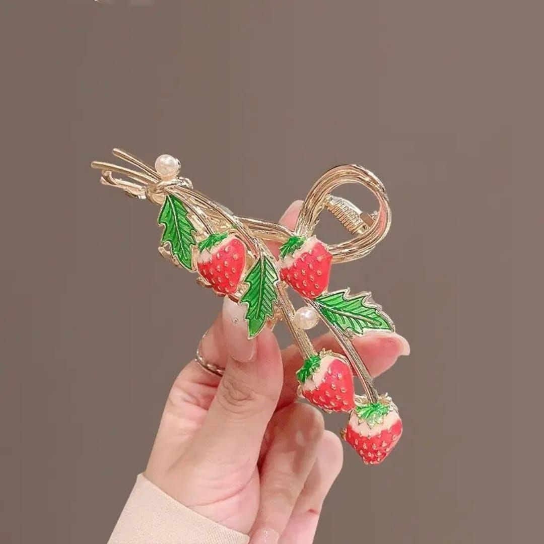 Korean Metal Strawberry Floral Hair Clutcher — photo_2026-04-07_17-12-06
