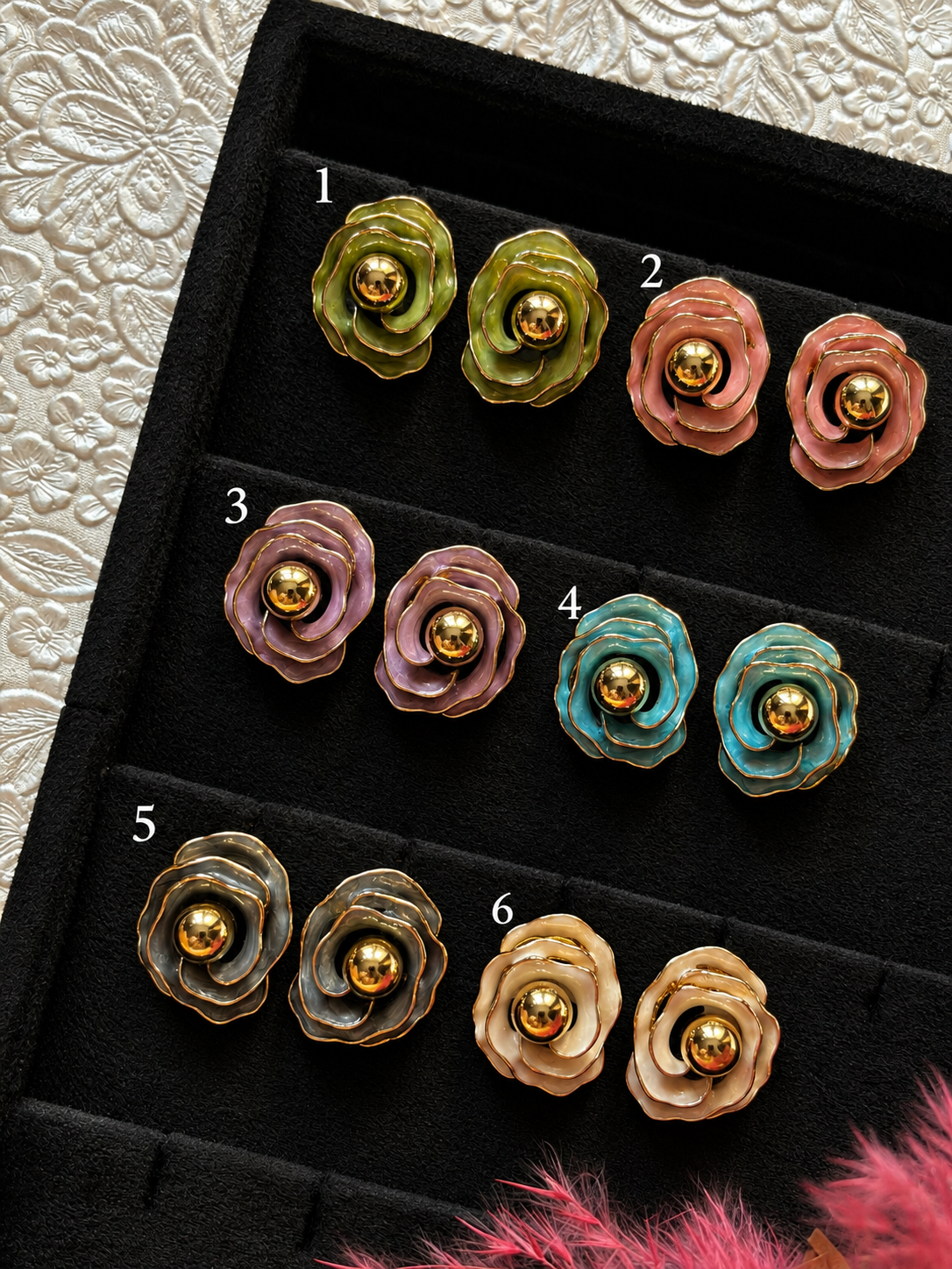 Enamel Rose Statement Earrings