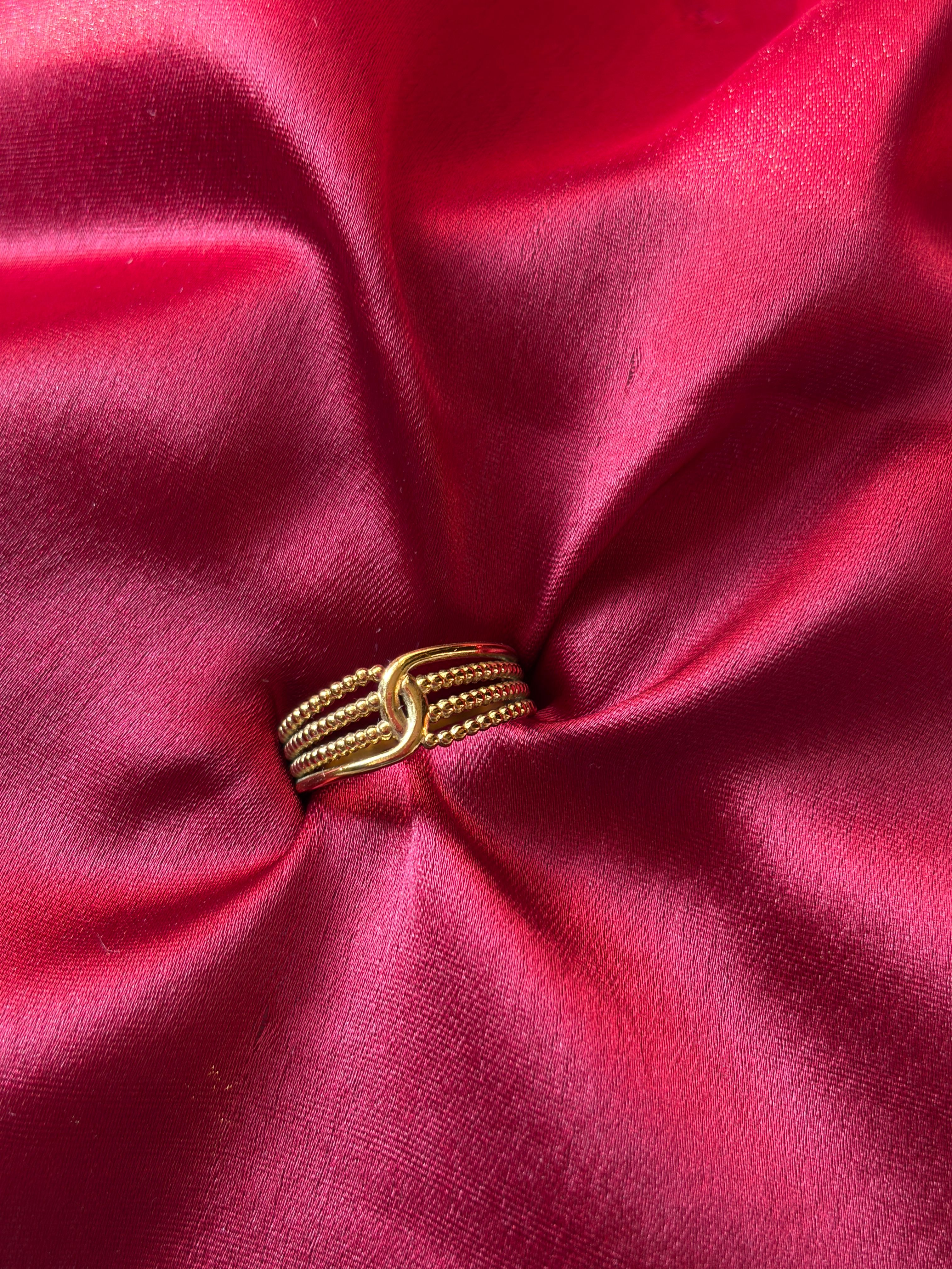 Gold Beaded Knot Ring — gold-plated stainless steel, close-up view