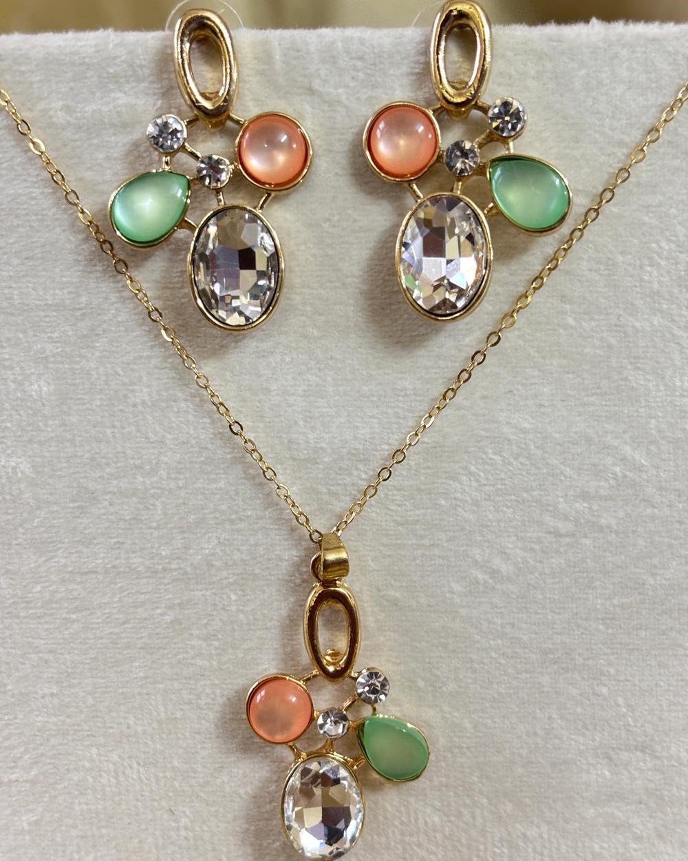 Crystal studded enamel set — Green & Orange