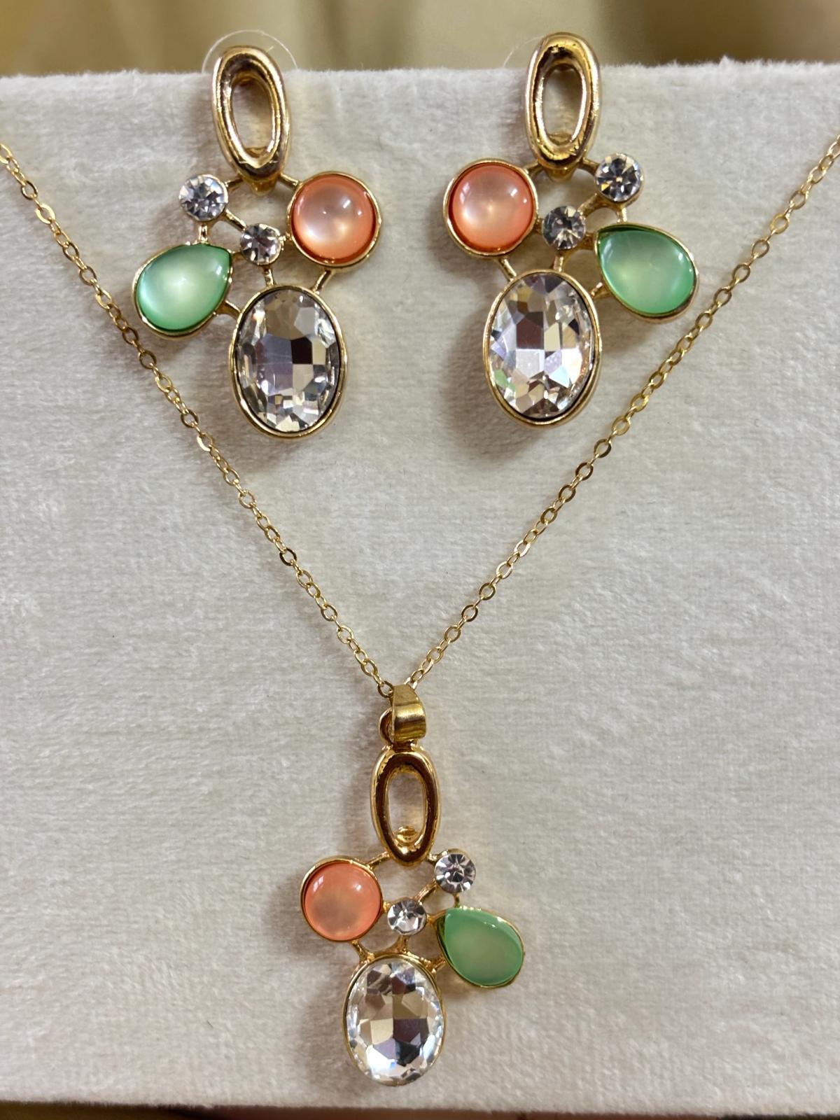 Crystal studded enamel set — Green & Orange