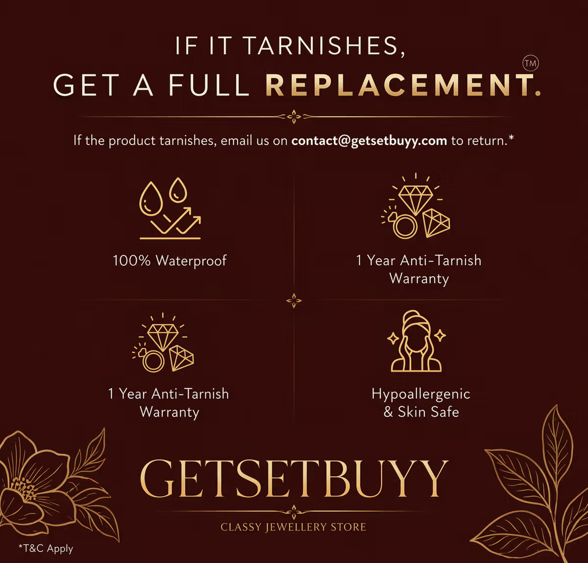 If it tarnishes, get a full replacement — GetSetBuyy anti-tarnish guarantee