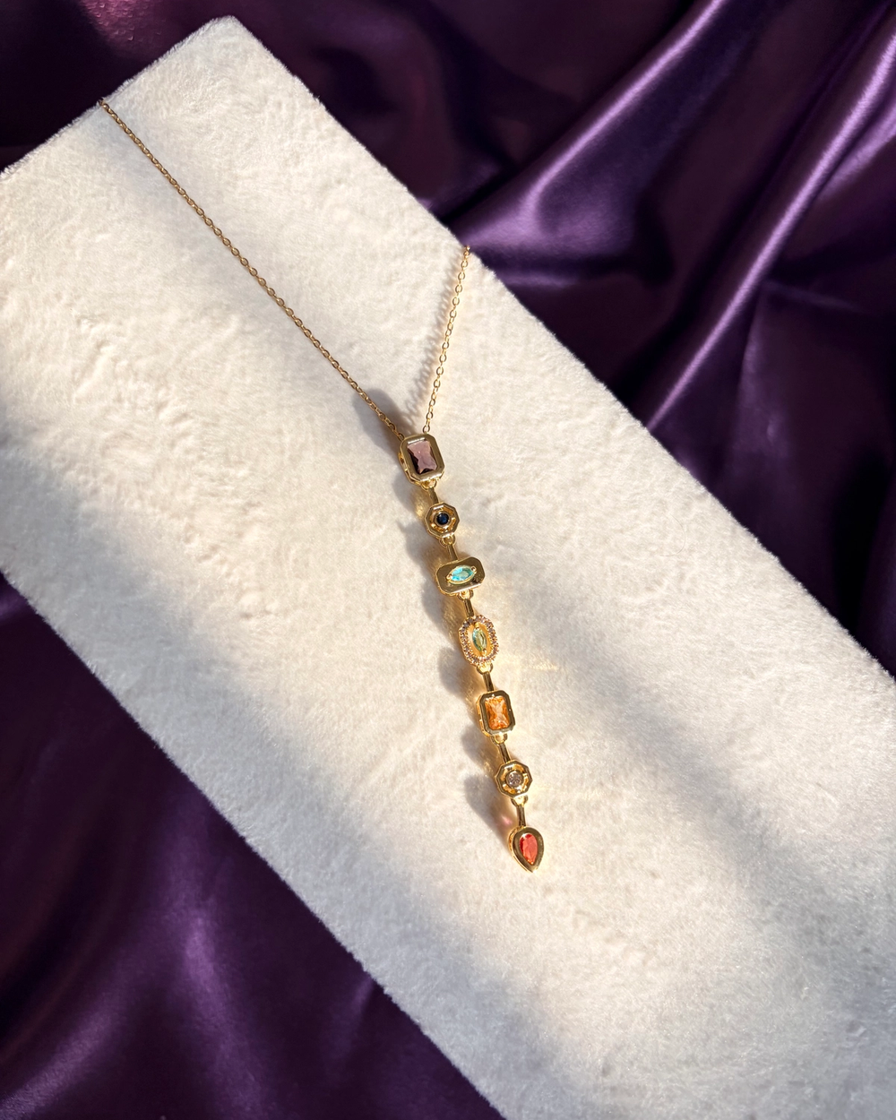Rainbow Stone Vertical Bar Y Necklace