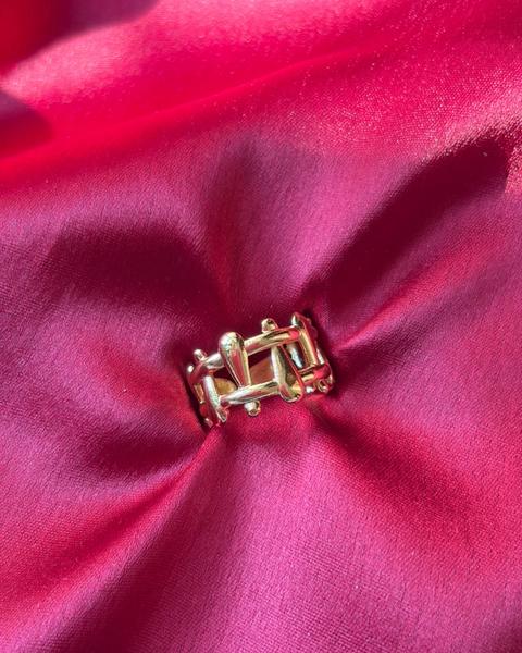 Gold Lattice Ring — gold-plated stainless steel, close-up view