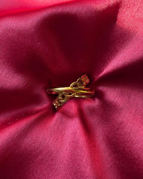 Gold Twisted Chain Ring — gold-plated stainless steel, close-up view