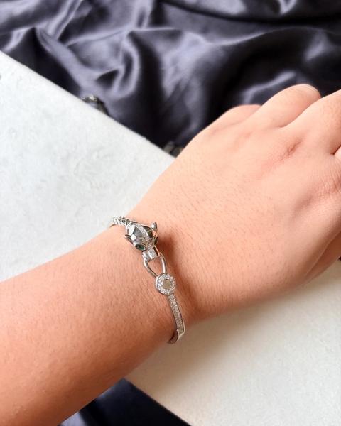 Silver Crystal Panther Bangle