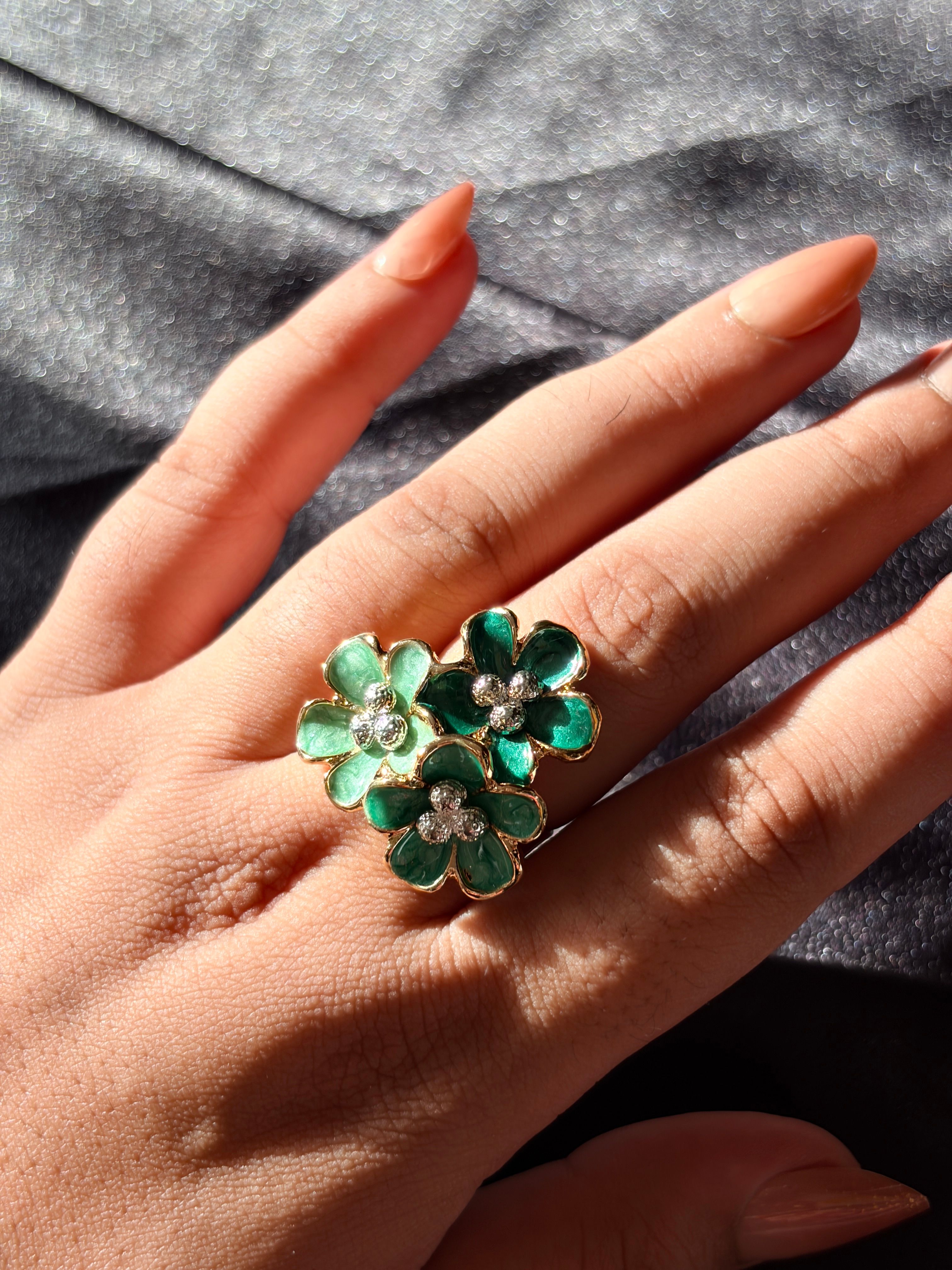 Enamel Floral Cluster Statement Ring