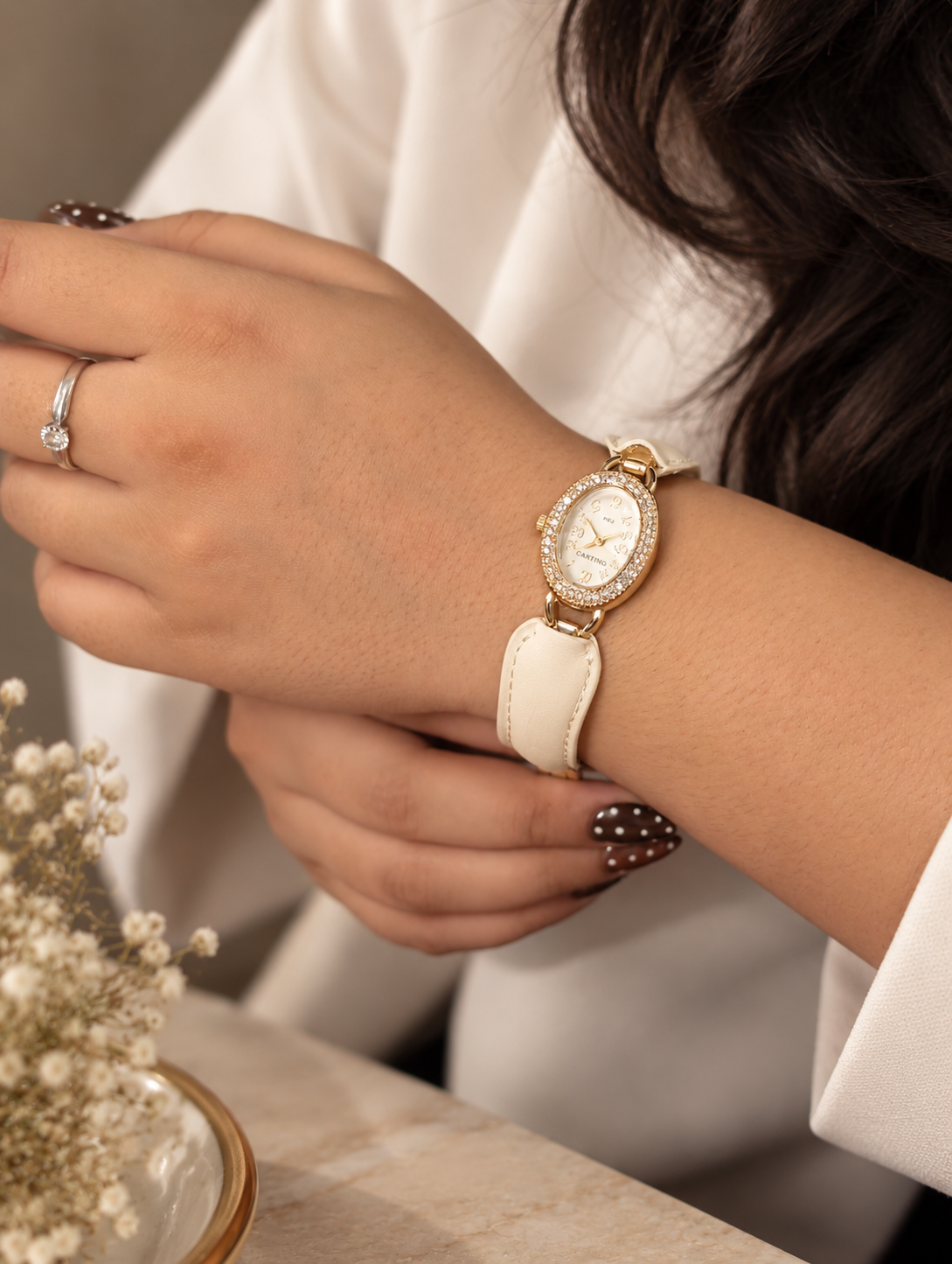 Crystal Halo Hybrid Oval Watch