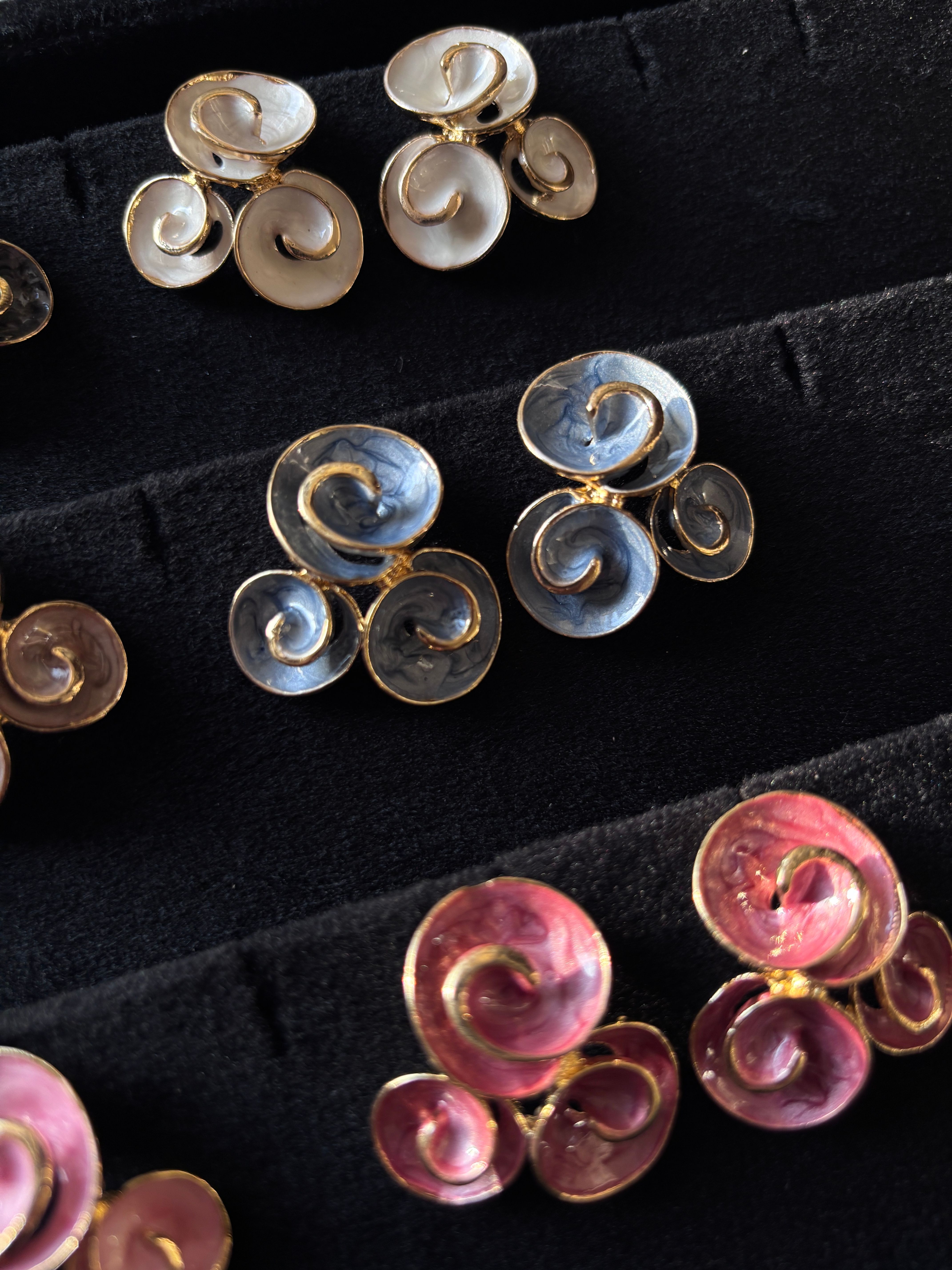 Pearlescent Spiral Cluster Earrings