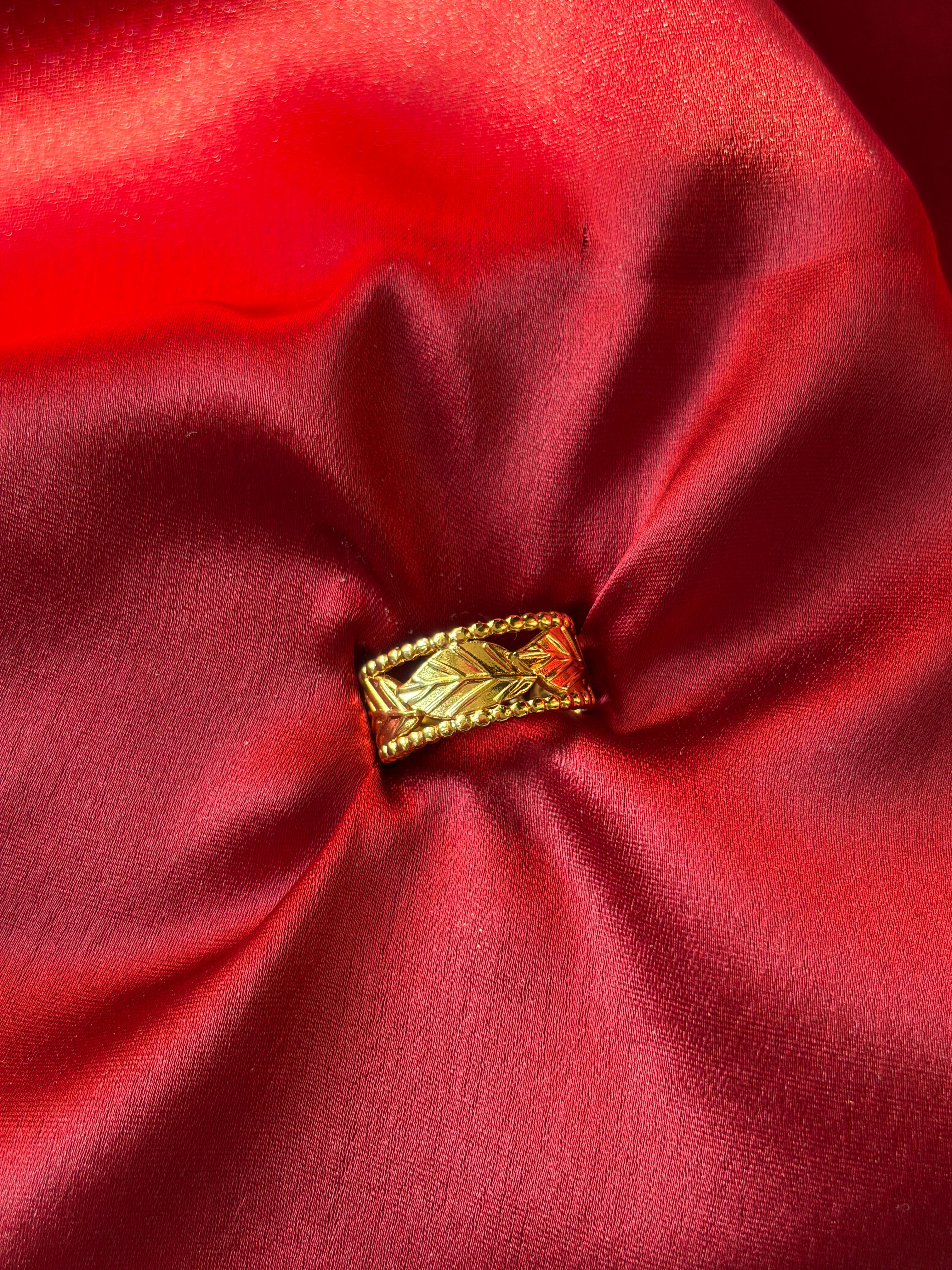 Gold Leaf Band Ring — gold-plated stainless steel, close-up view