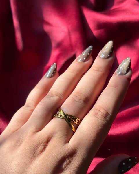 Gold Twisted Chain Ring worn on hand — view 2