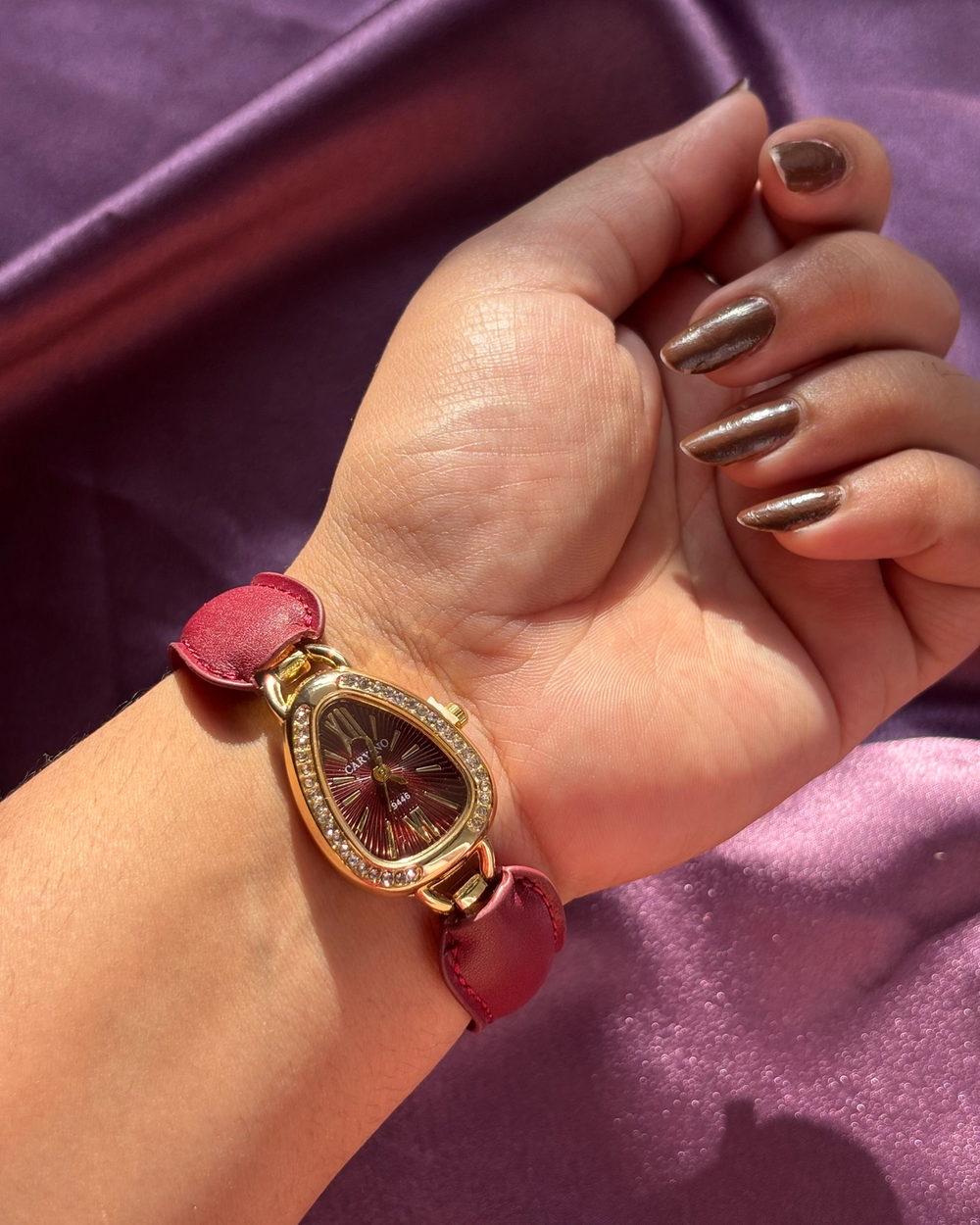 Wine Dial Leather Watch — anti-tarnish enamel watches by GetSetBuyy — image 1 of 3