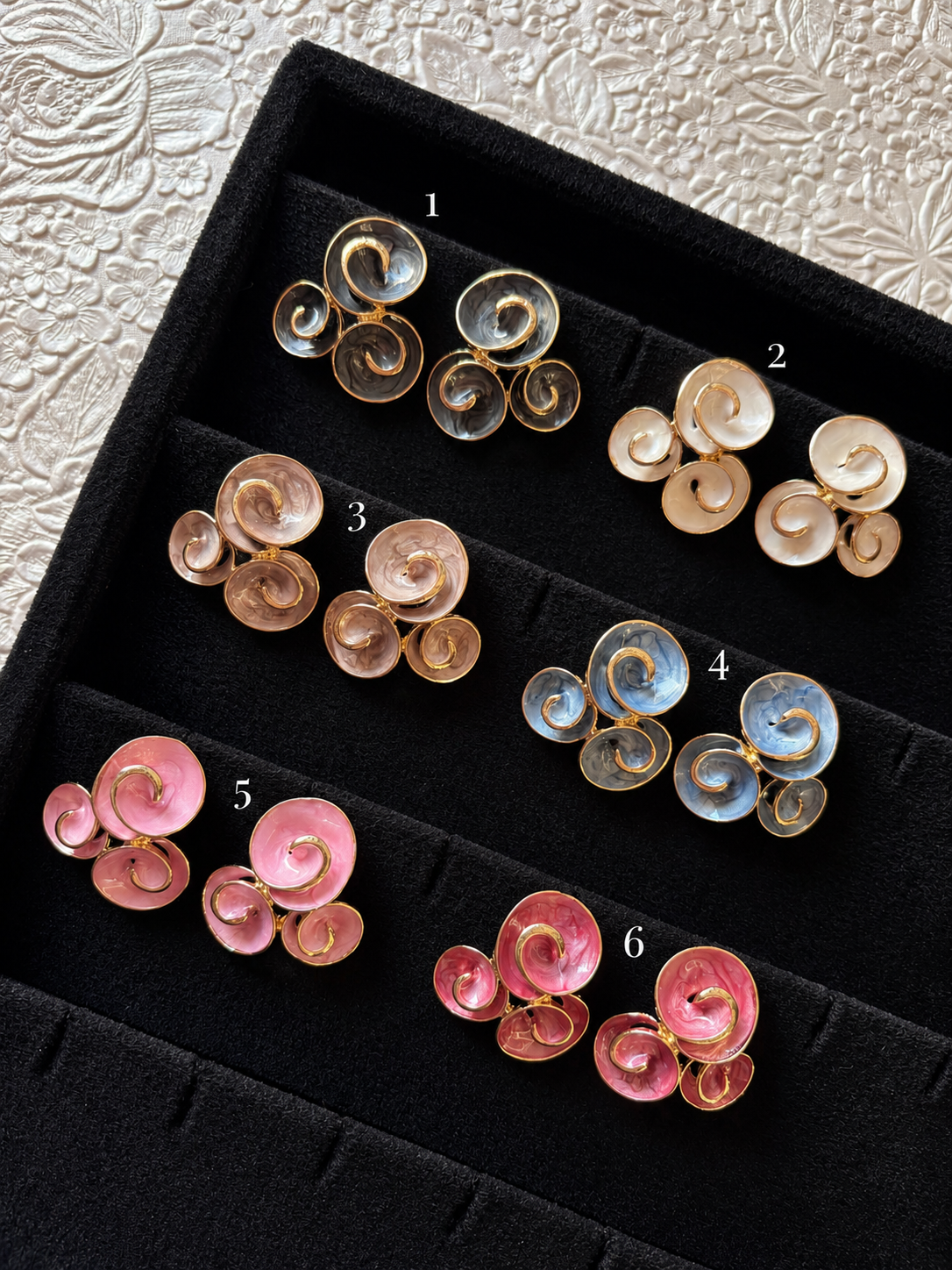 Pearlescent Spiral Cluster Earrings