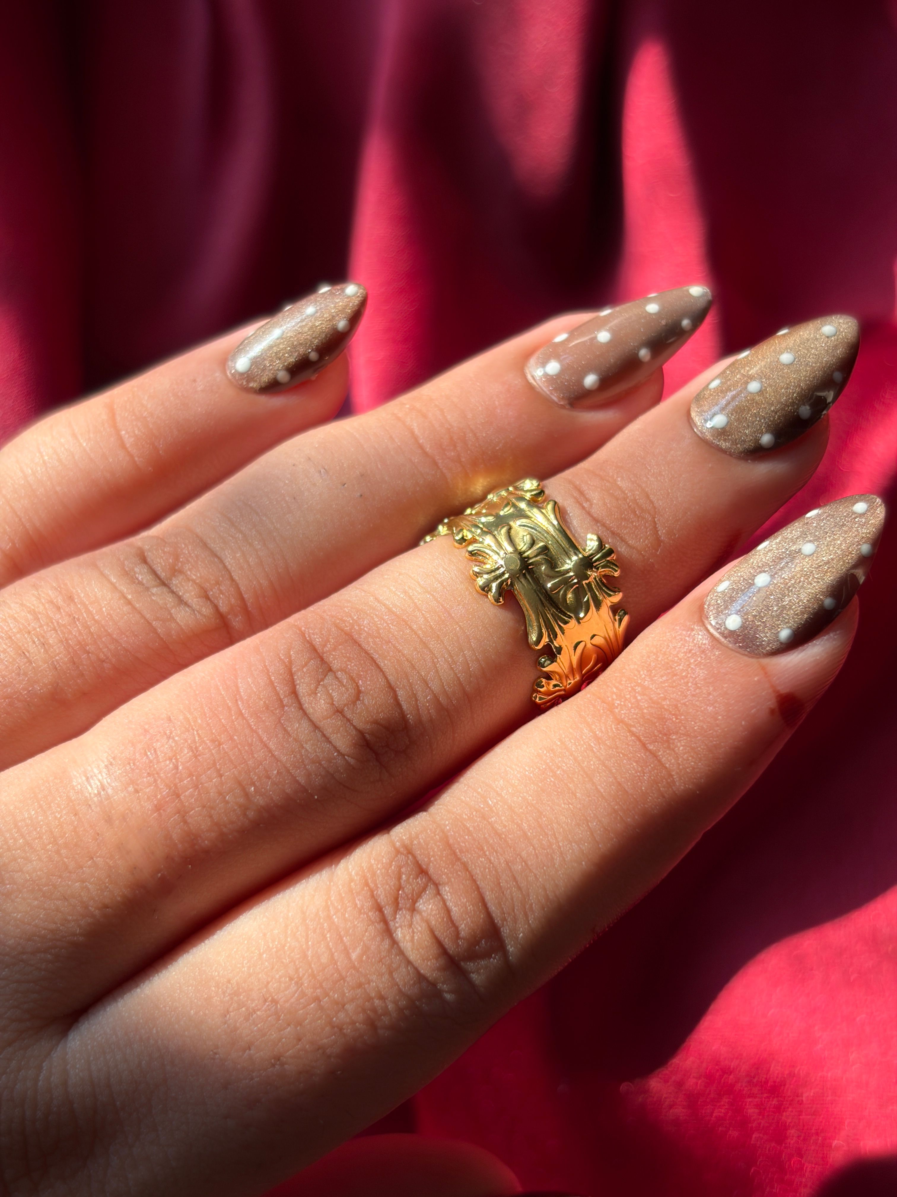 Gold Cross Ring worn on hand — view 2