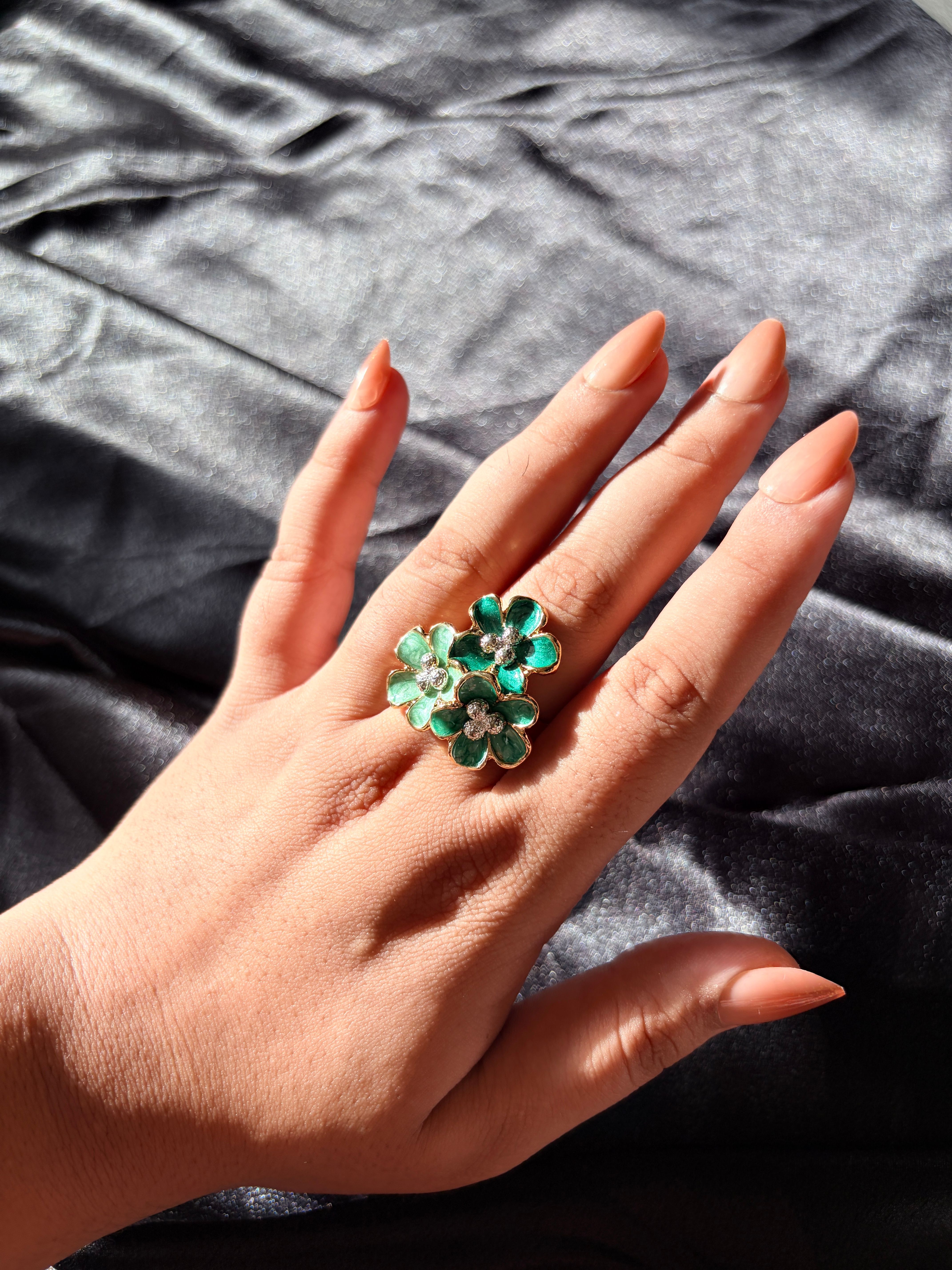Enamel Floral Cluster Statement Ring