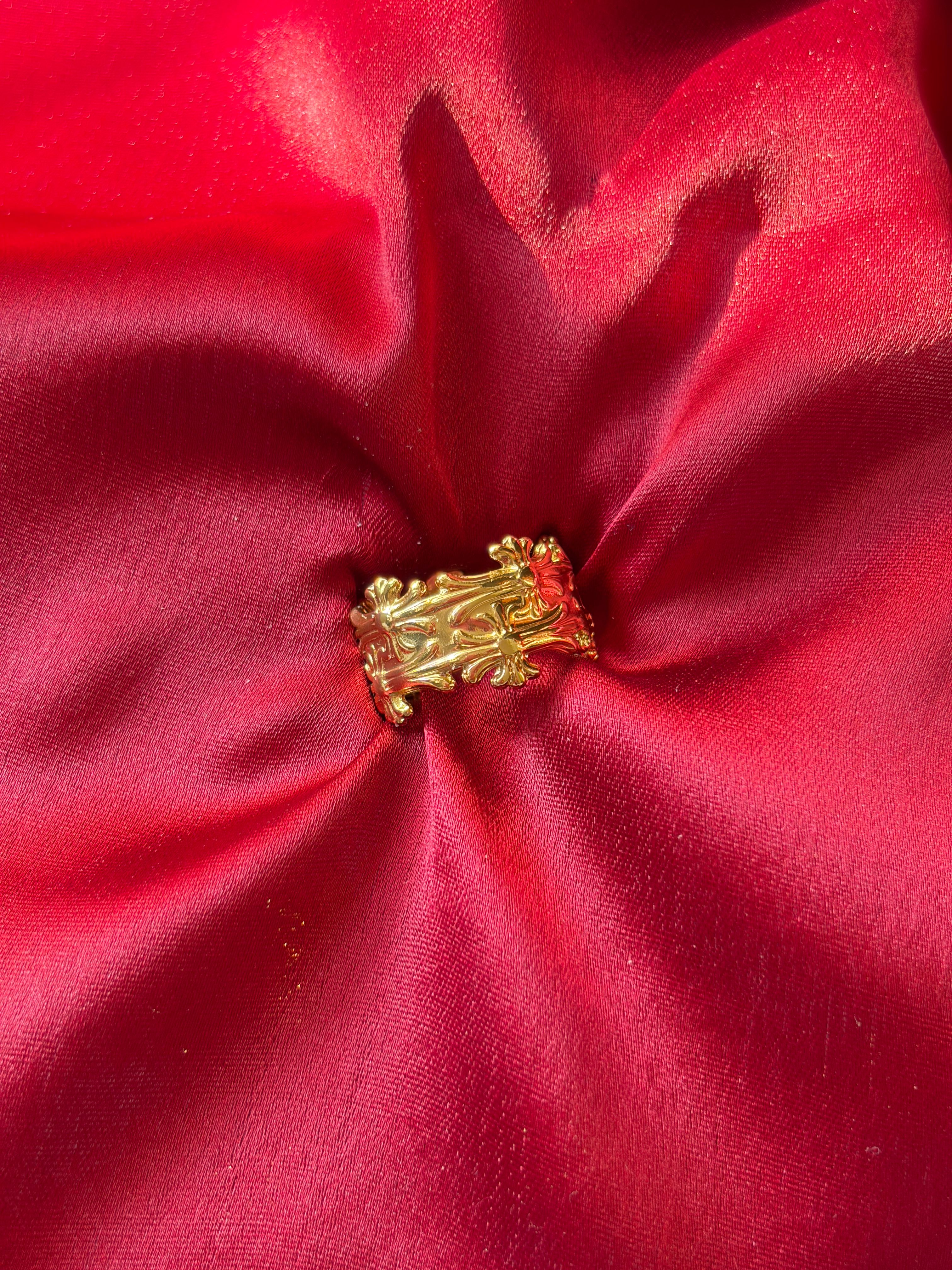 Gold Cross Ring — gold-plated stainless steel, close-up view