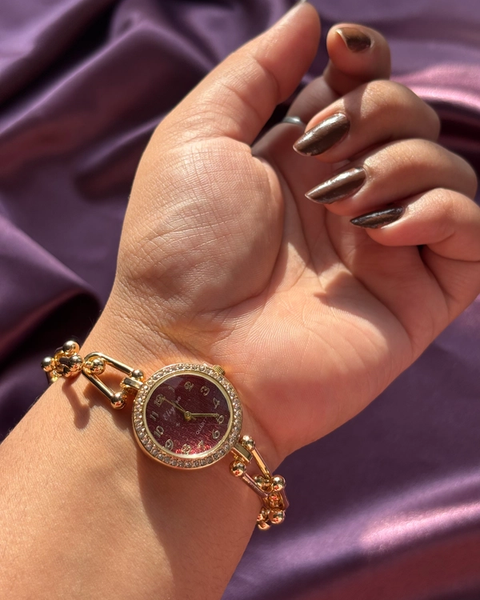 Classic Crimson Chain Bracelet Watch — anti-tarnish enamel watches by GetSetBuyy — image 1 of 4