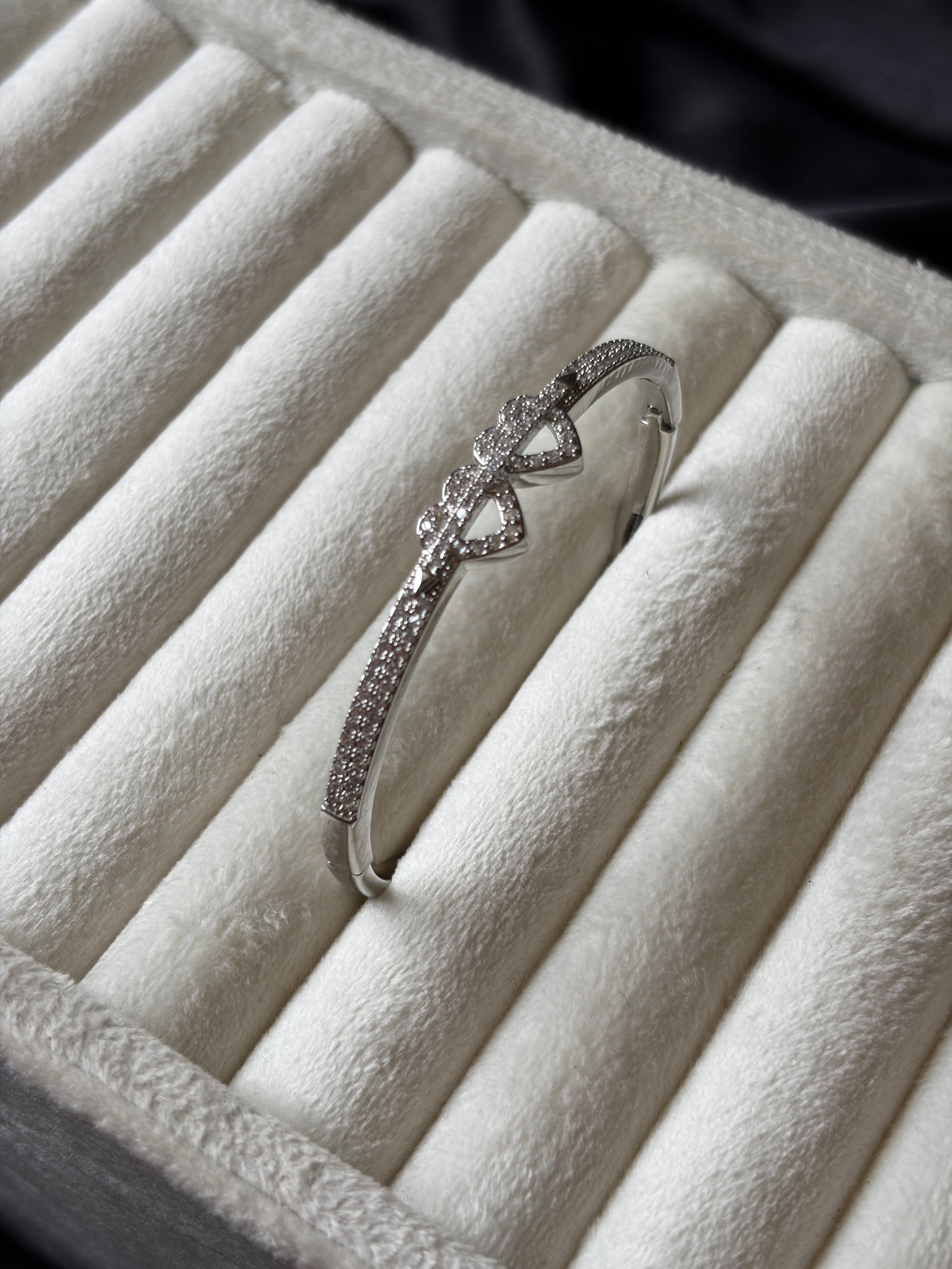 Silver Twin Hearts Crystal Bracelet