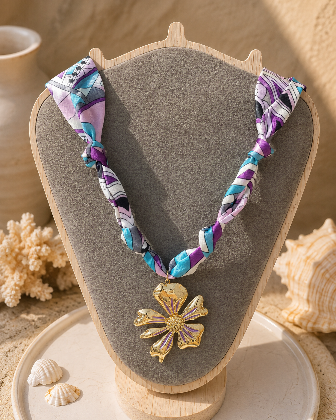 Abstract Violet Floral Silk Neckpiece