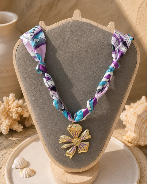 Abstract Violet Floral Silk Neckpiece