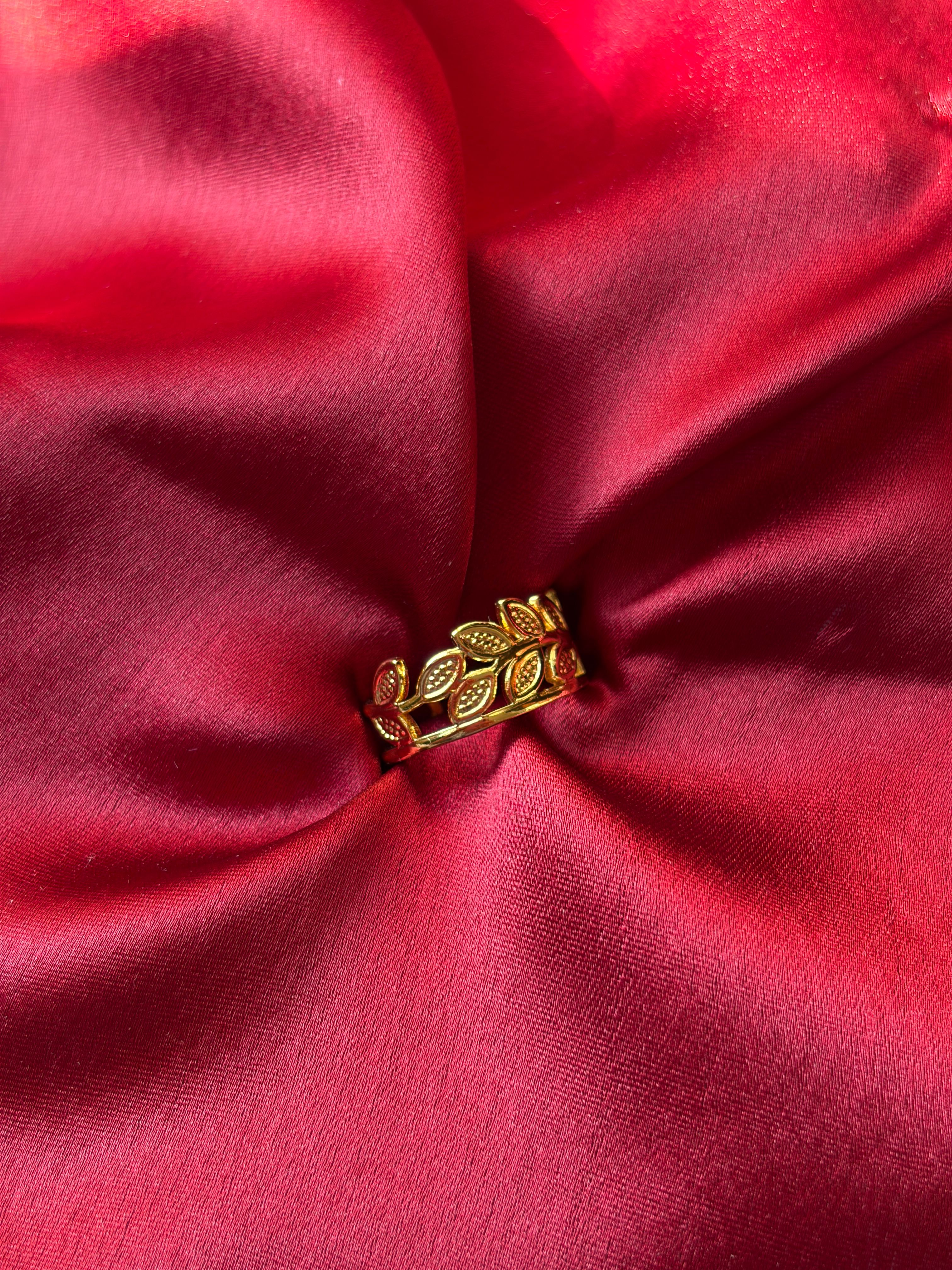 Gold Leaf Vine Ring — gold-plated stainless steel, close-up view