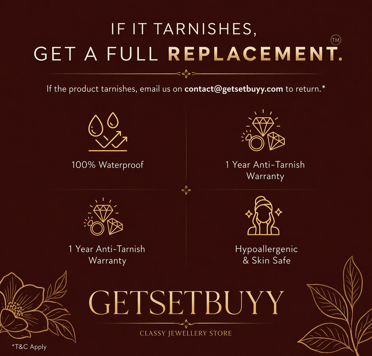 If it tarnishes, get a full replacement — GetSetBuyy anti-tarnish guarantee