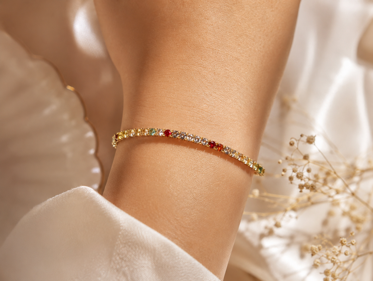 Gold Rainbow Tennis Bracelet