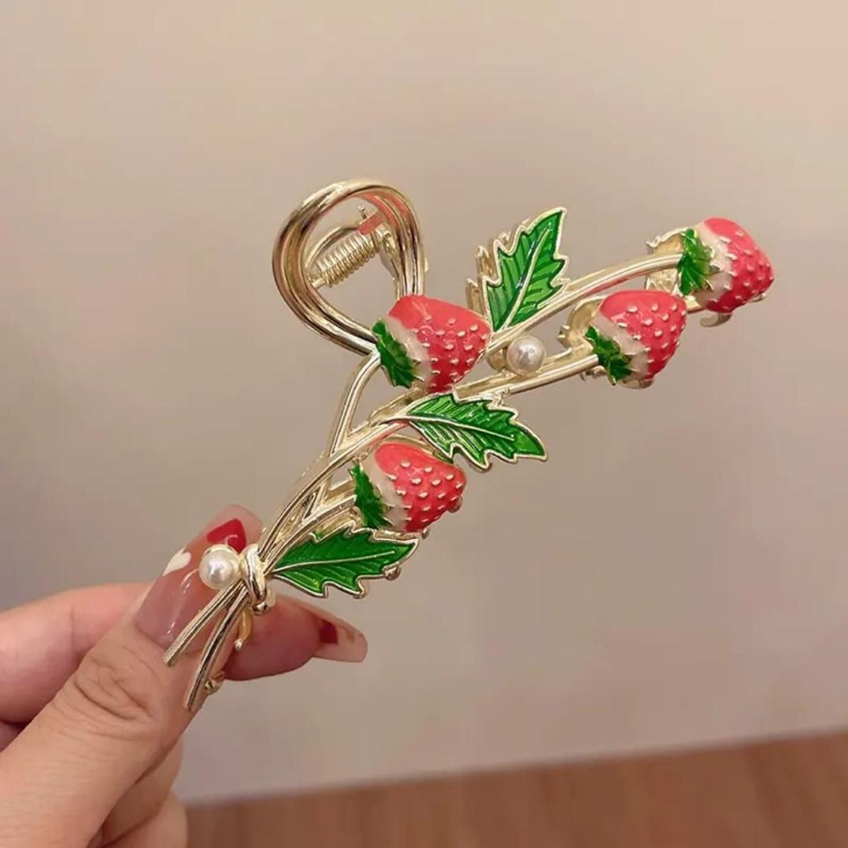 Korean Metal Strawberry Floral Hair Clutcher — photo_2026-04-07_17-12-09