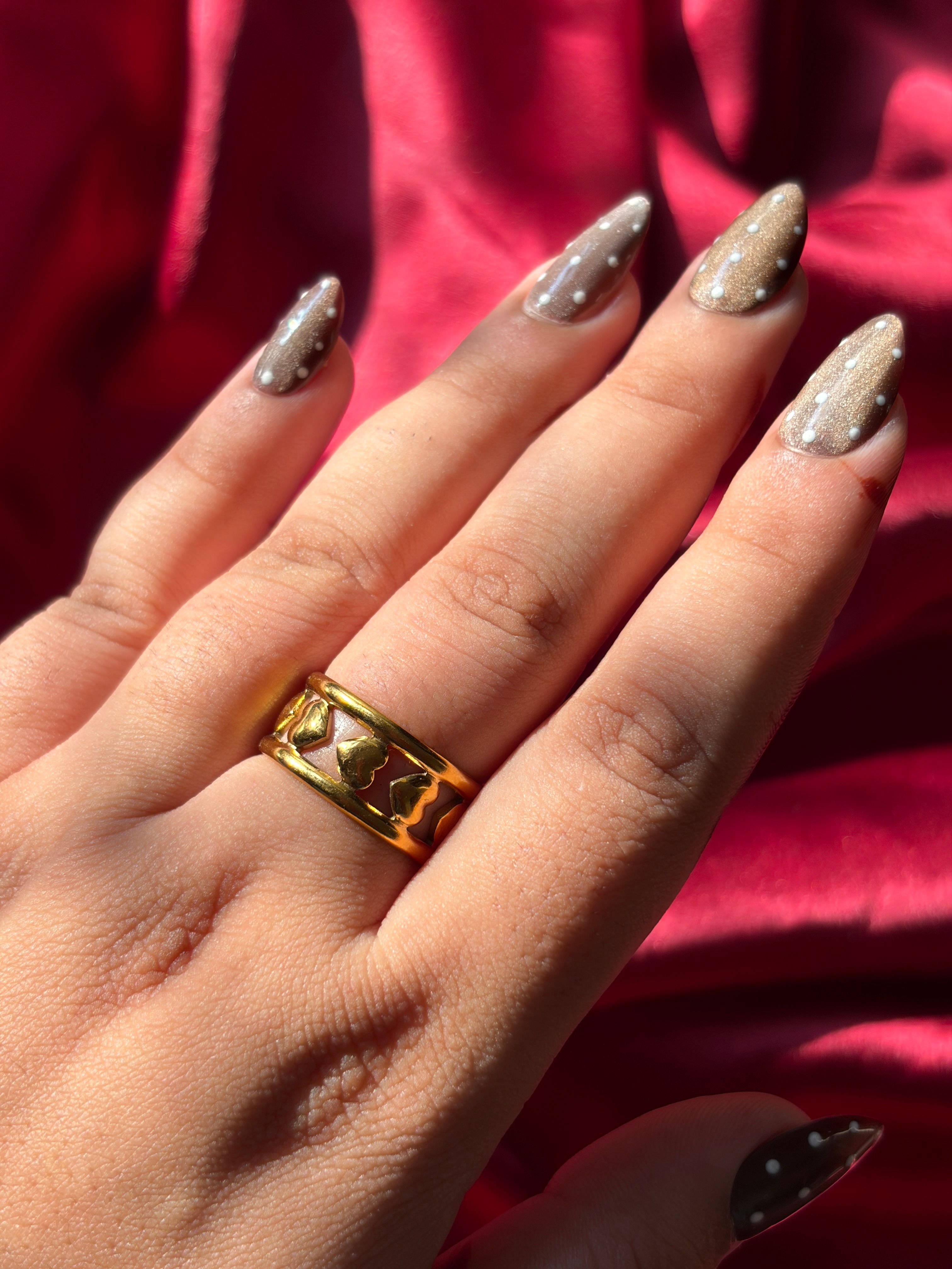 Gold Heart Ring worn on hand — view 2