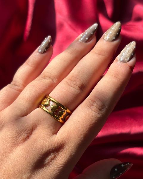 Gold Heart Ring worn on hand — view 2