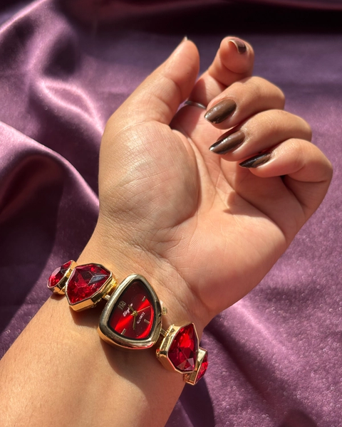 Red Crystal Bracelet Watch — anti-tarnish enamel watches by GetSetBuyy — image 1 of 2