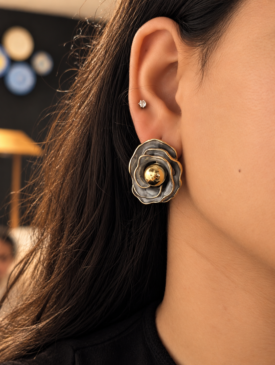 Enamel Rose Statement Earrings