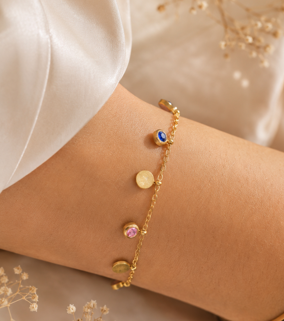Gemstone & Disc Charm Bracelet