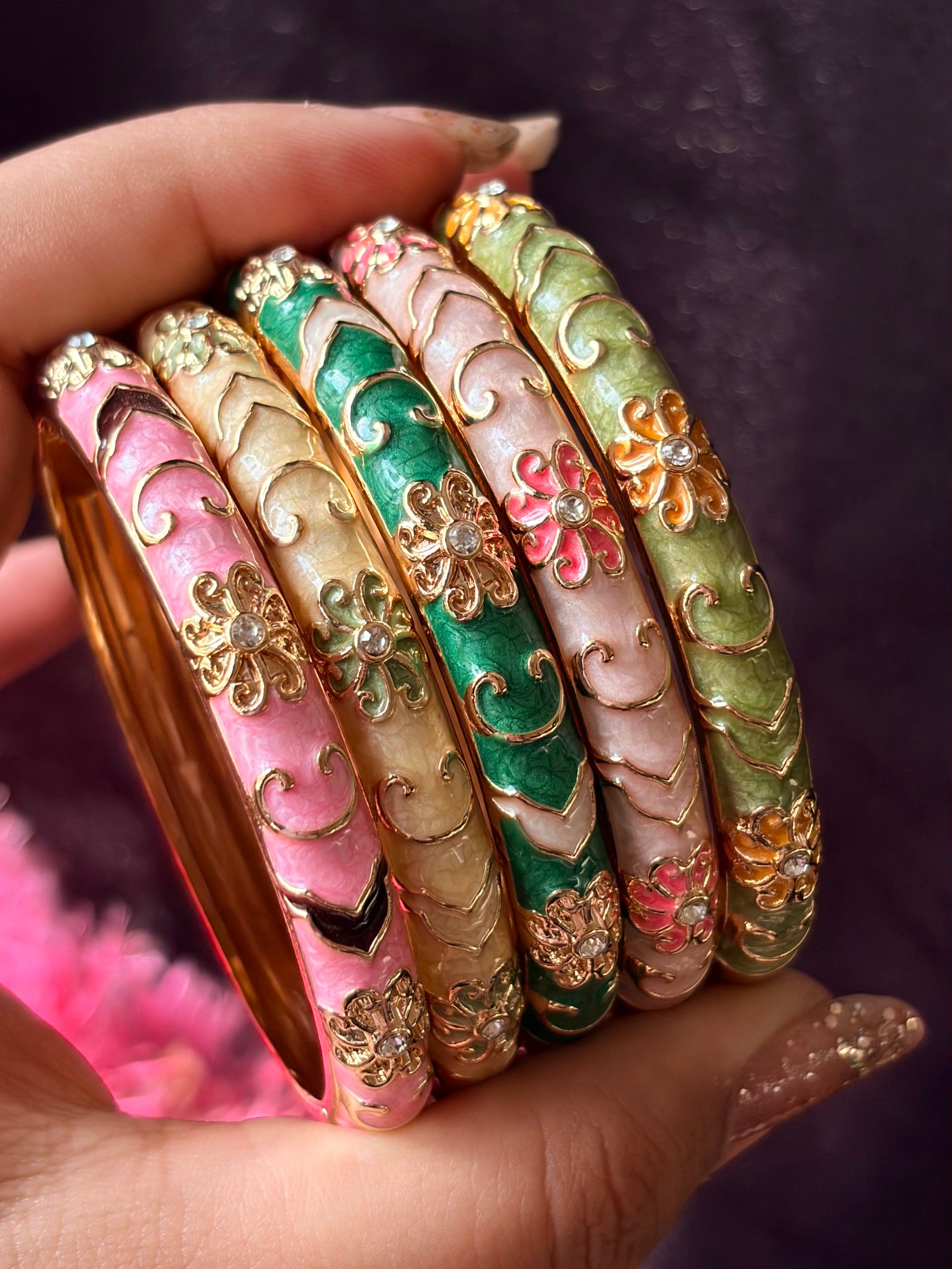 The Soft-Era Flower Enamel Bangles