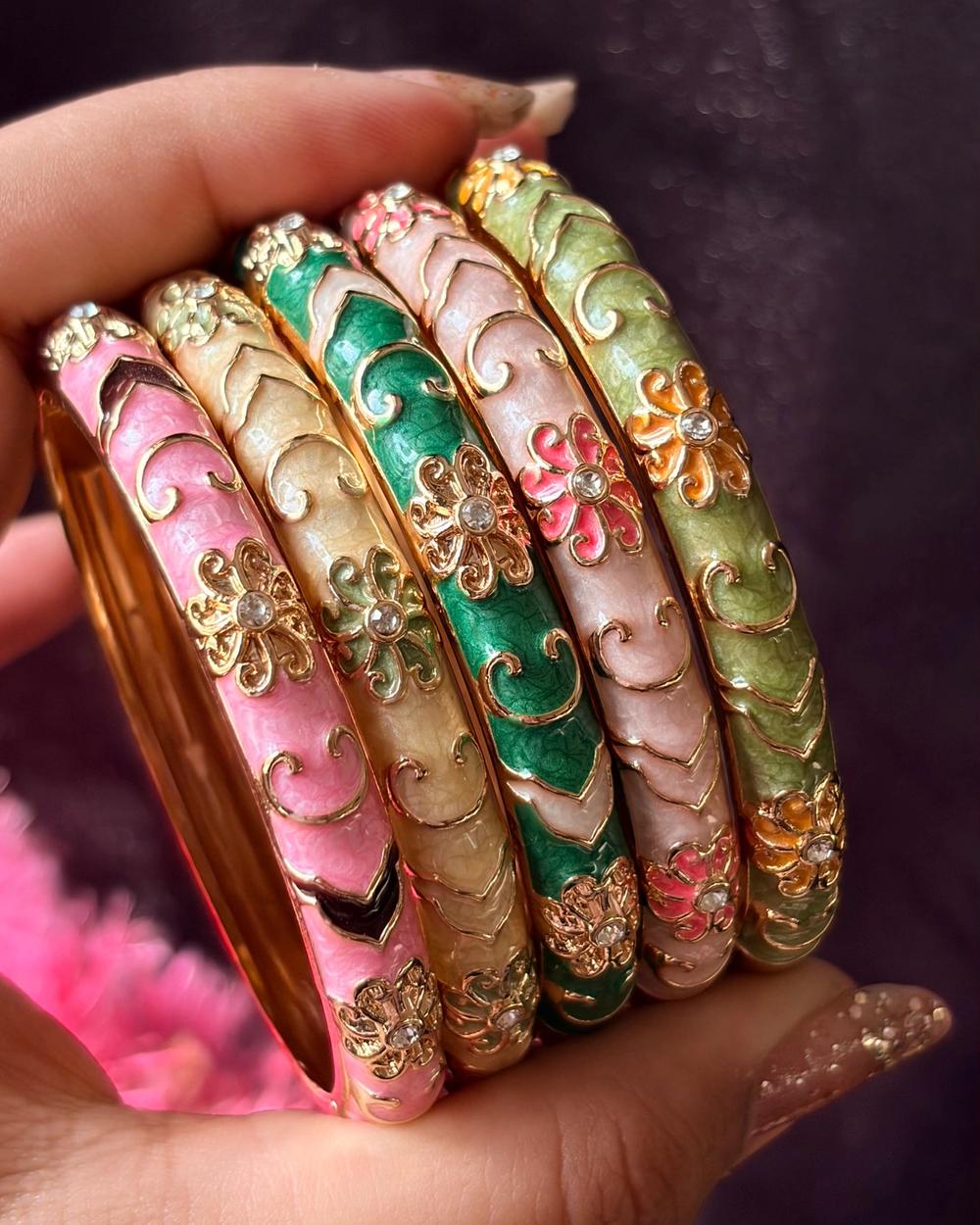The Soft-Era Flower Enamel Bangles