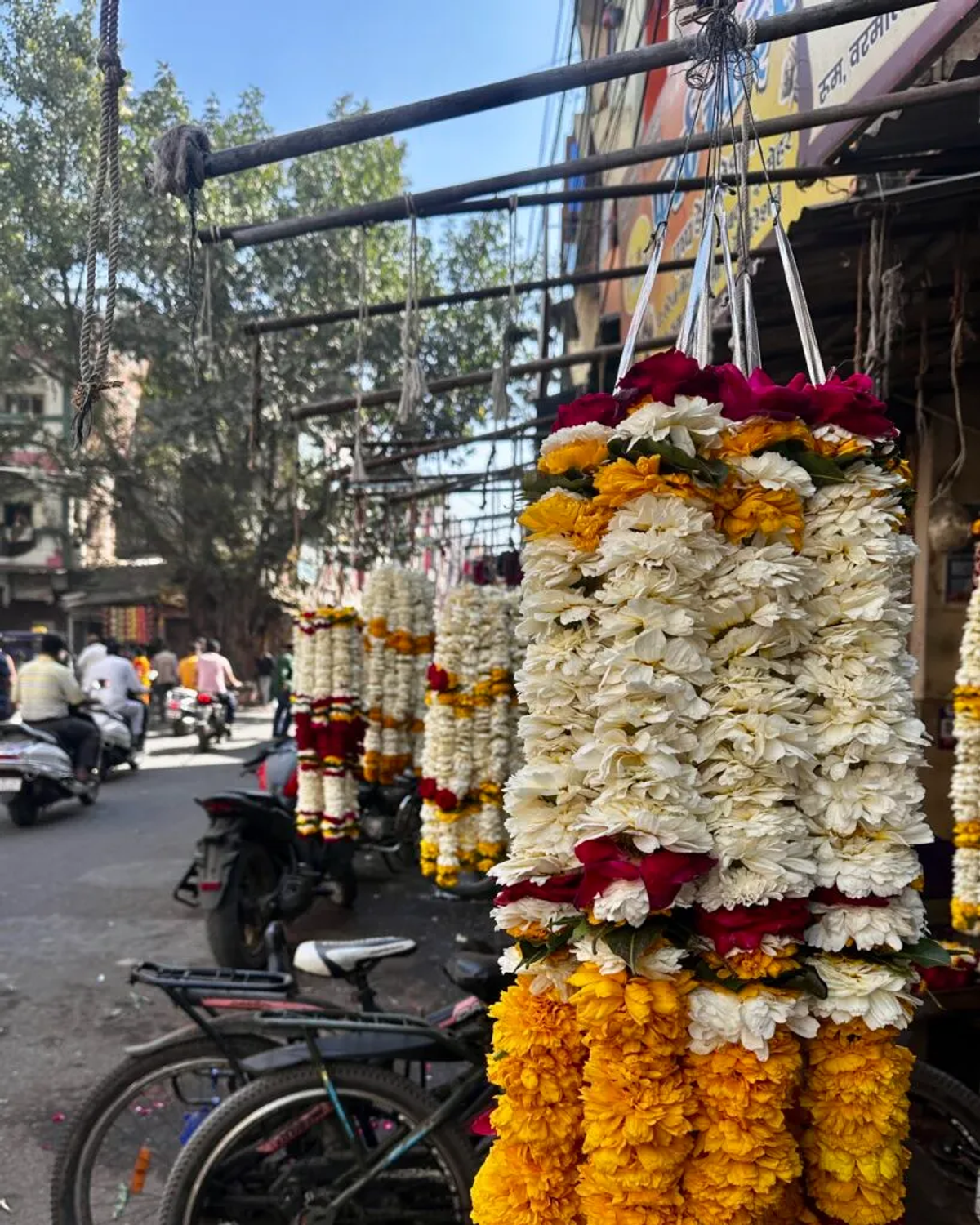 Flower garlands for temple offerings in Ujjain
