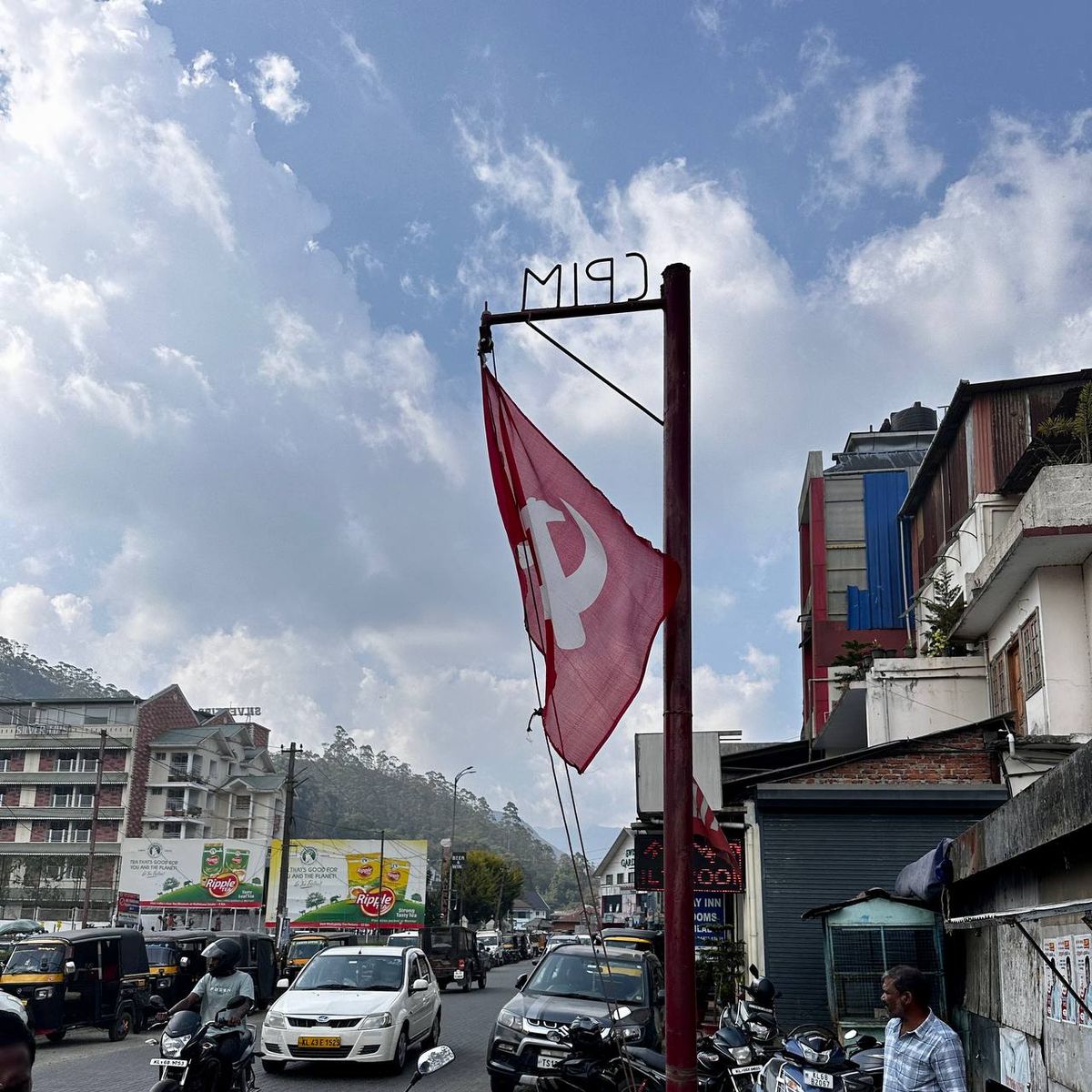 CPIM flag flying in Munnar town