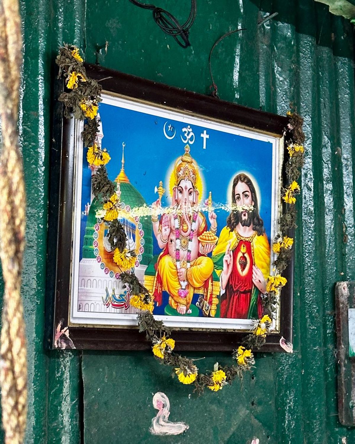 Image showing Ganesha and Jesus side by side with religious symbols