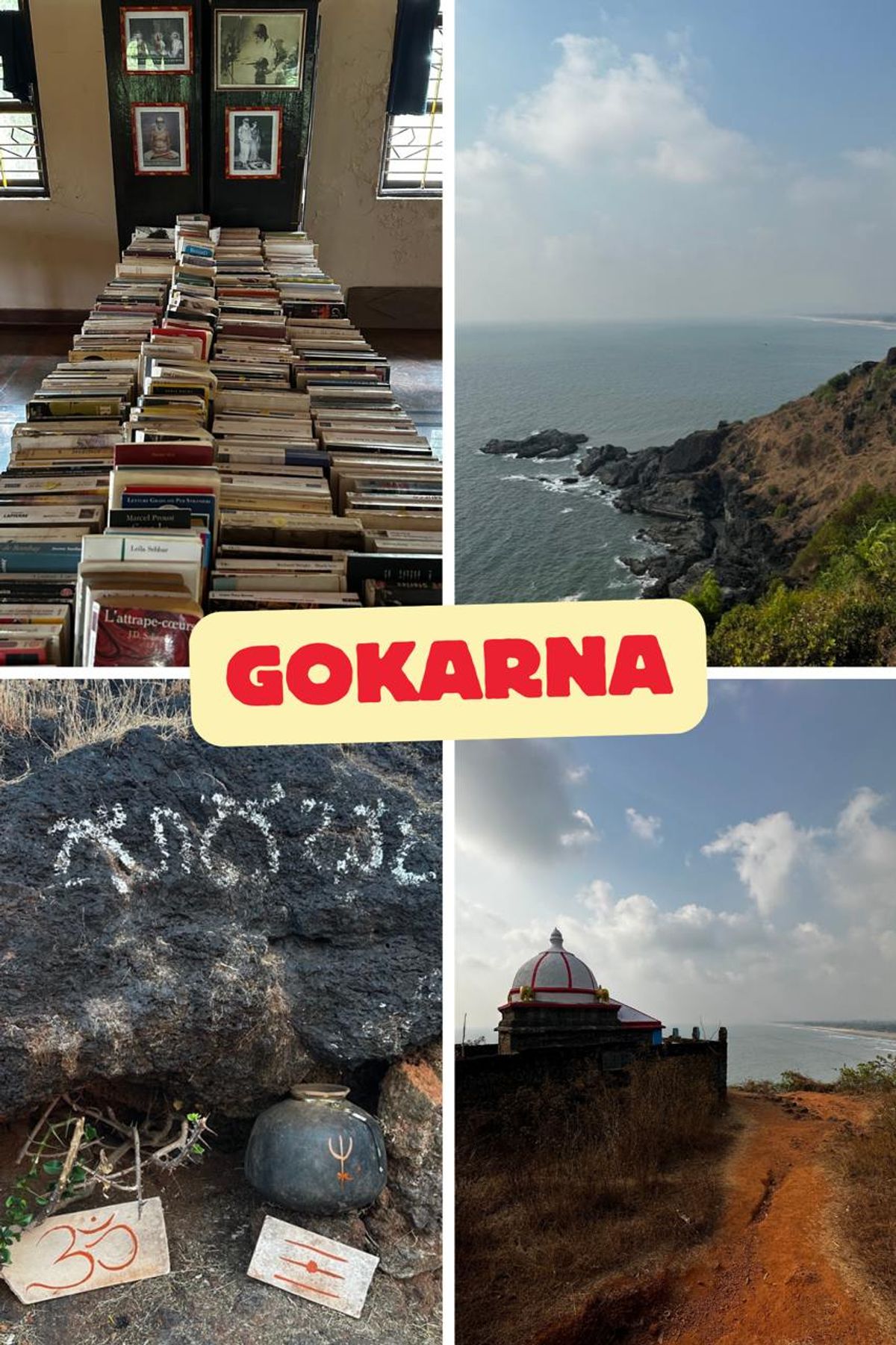 Gokarna cliffs, library, and temple collage