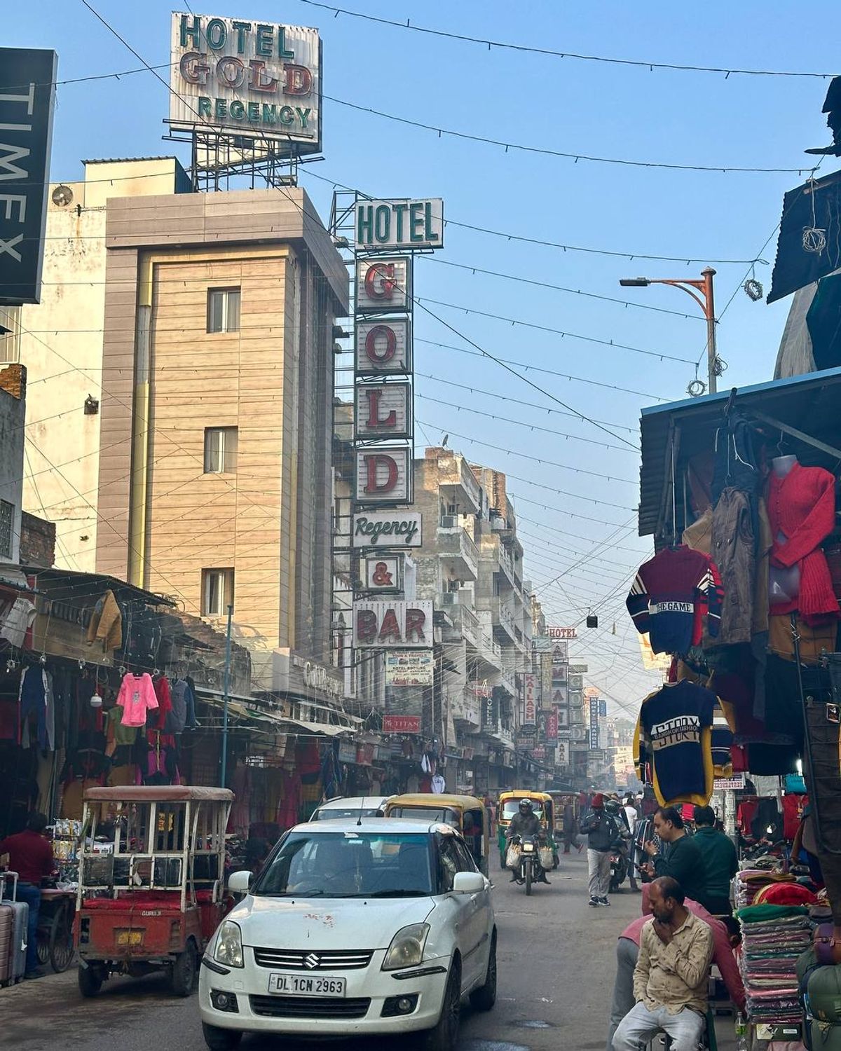 Main Bazar street with hotels and shops in Paharganj